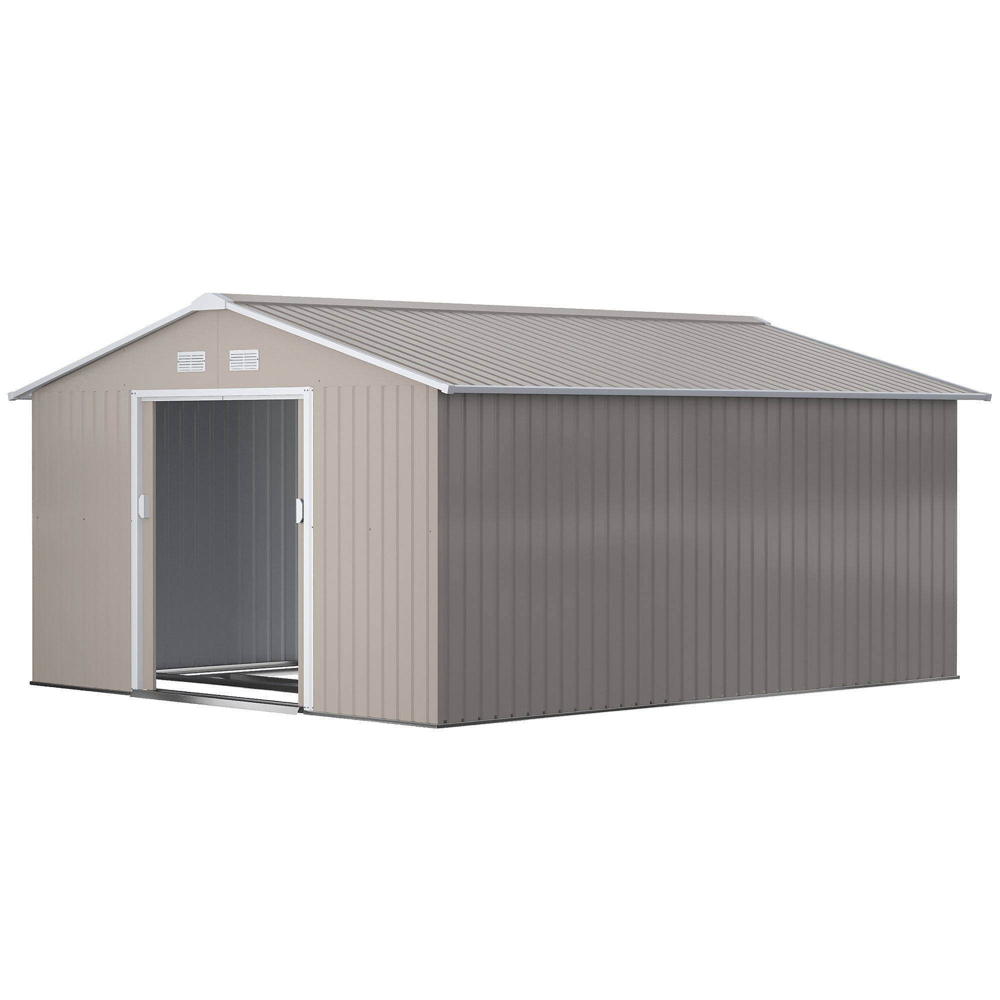 11' x 13' Metal Garden Storage Shed - Light Grey-Patio & Garden > Lawn & Garden > Sheds-DECOROLALA
