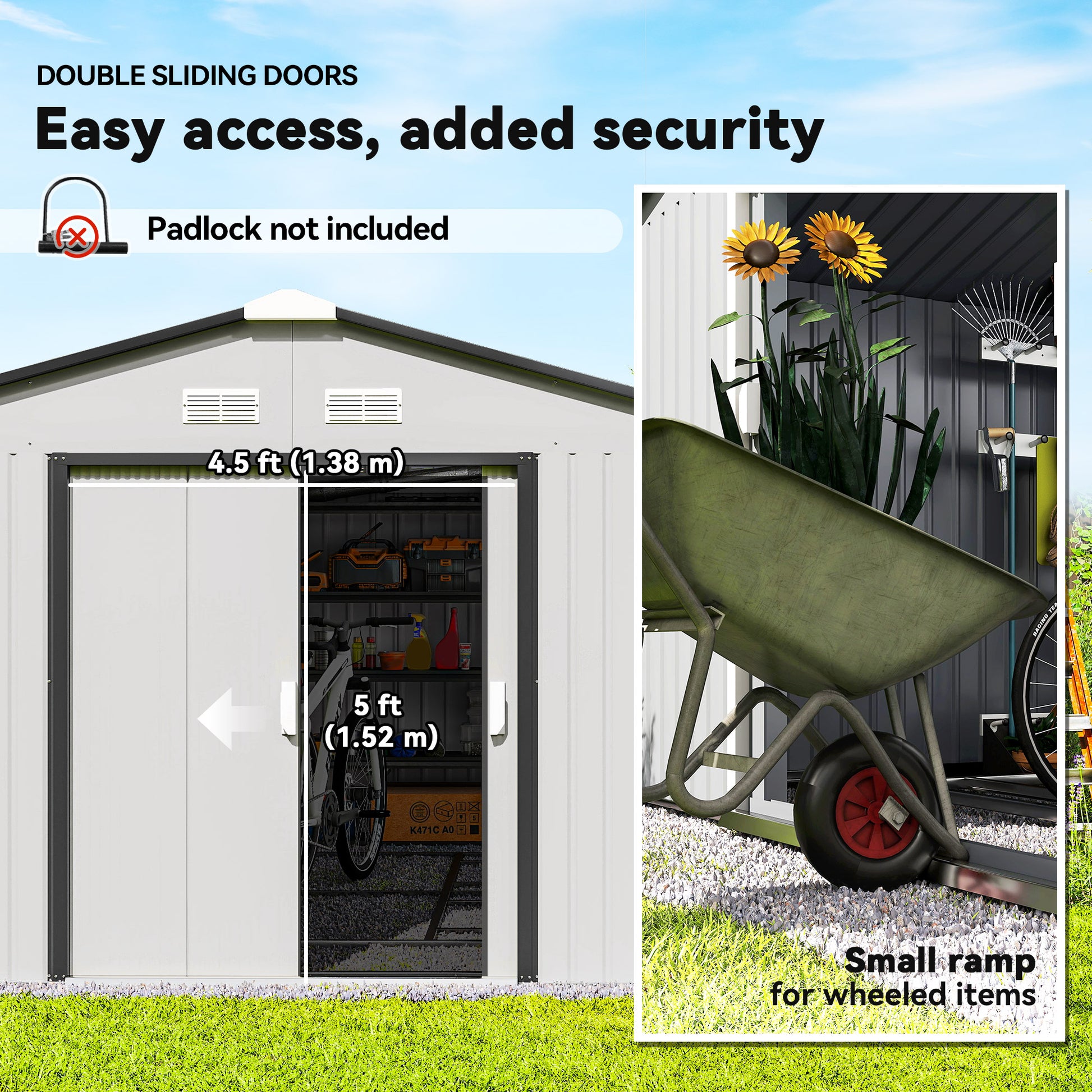 11' x 13' Metal Garden Storage Shed with Foundation - White-Patio & Garden > Lawn & Garden > Sheds-DECOROLALA