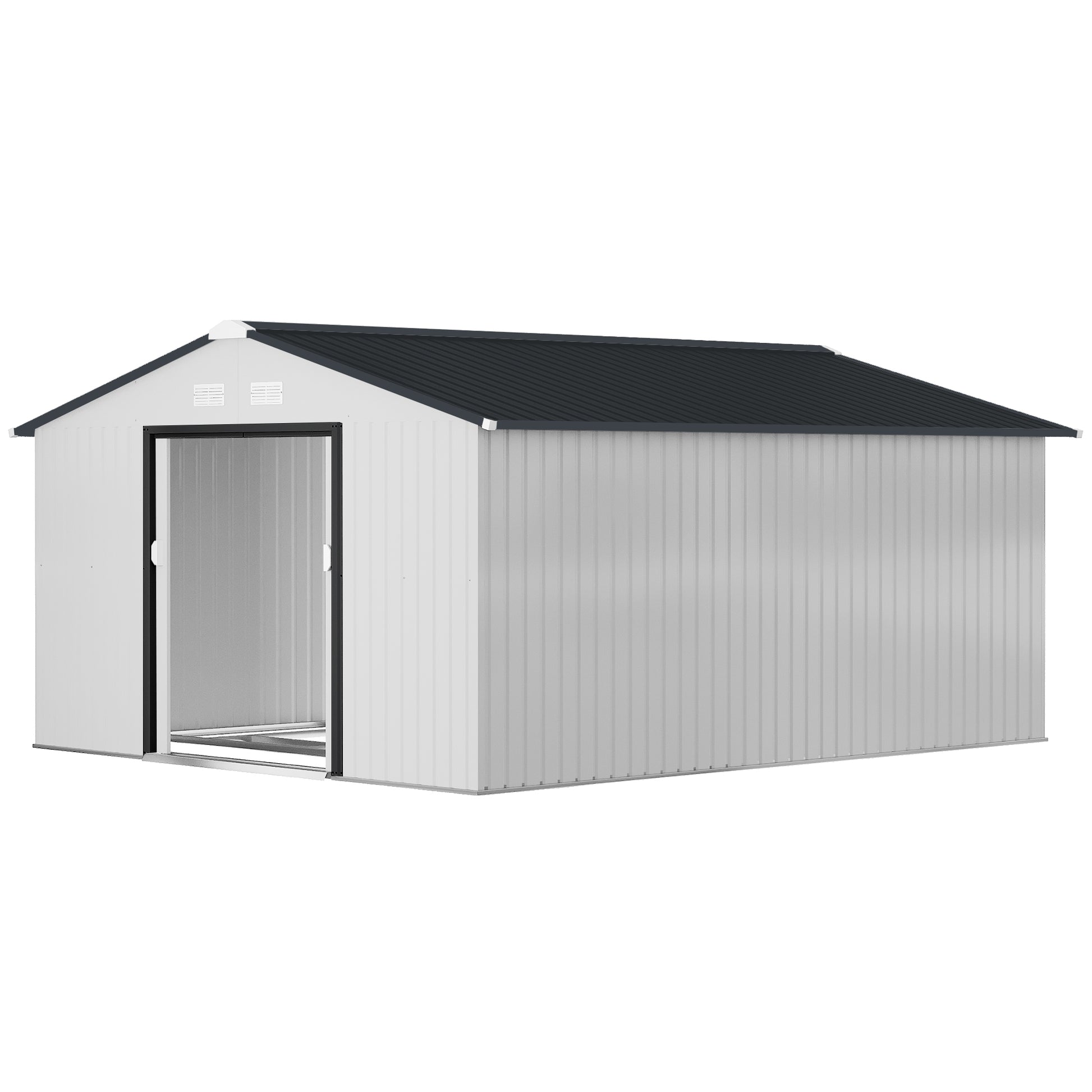 11' x 13' Metal Garden Storage Shed with Foundation - White-Patio & Garden > Lawn & Garden > Sheds-DECOROLALA