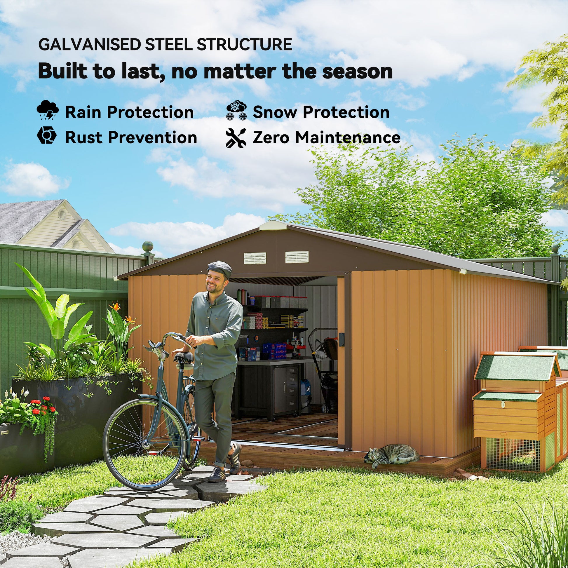 11' x 13' Metal Garden Storage Shed with Foundation - Yellow-Patio & Garden > Lawn & Garden > Sheds-DECOROLALA