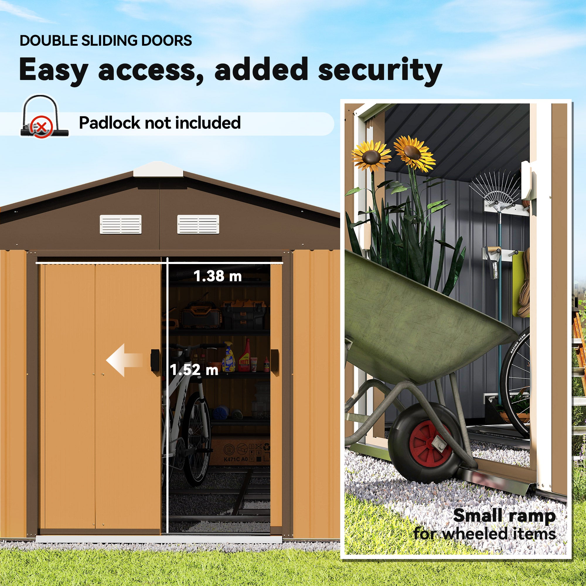 11' x 13' Metal Garden Storage Shed with Foundation - Yellow-Patio & Garden > Lawn & Garden > Sheds-DECOROLALA