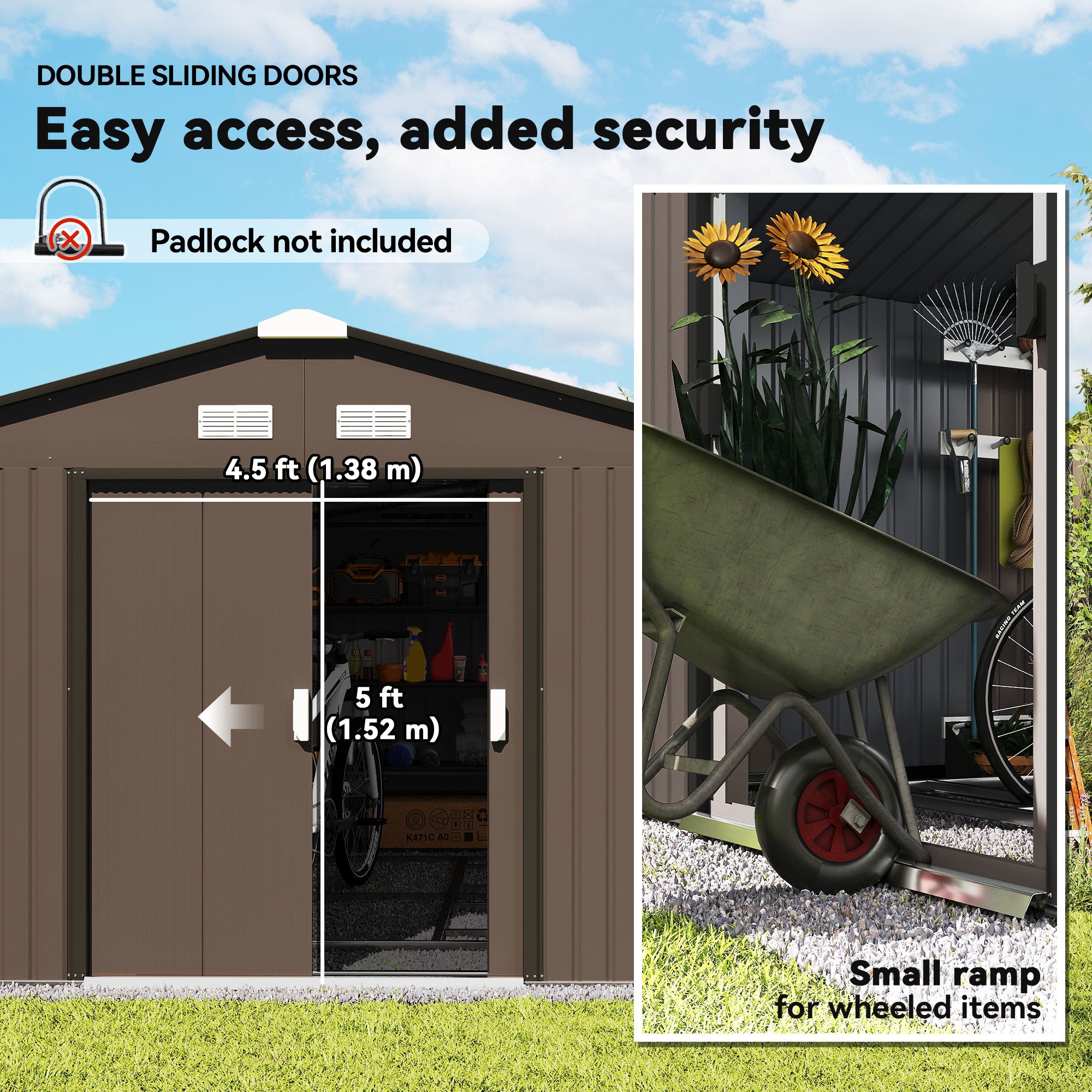 11' x 13' Outdoor Metal Storage Shed - Brown Steel-Patio & Garden > Lawn & Garden > Sheds-DECOROLALA