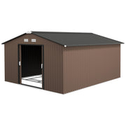 11' x 13' Outdoor Metal Storage Shed - Brown Steel-Patio & Garden > Lawn & Garden > Sheds-DECOROLALA