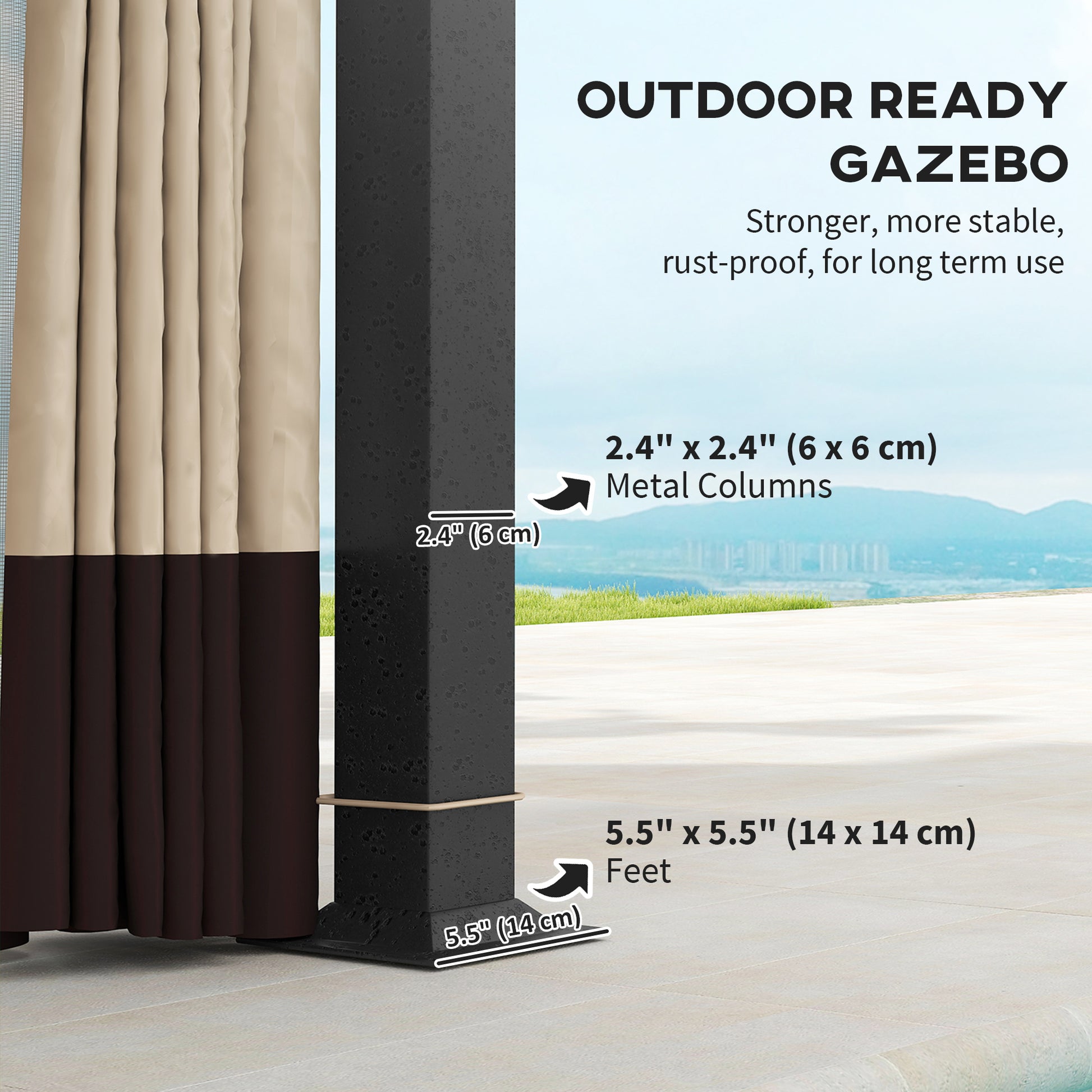 11' x 13' Patio Gazebo - Double Roof Metal Canopy Khaki-DECOROLALA