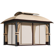 11' x 13' Patio Gazebo - Double Roof Metal Canopy Khaki-DECOROLALA