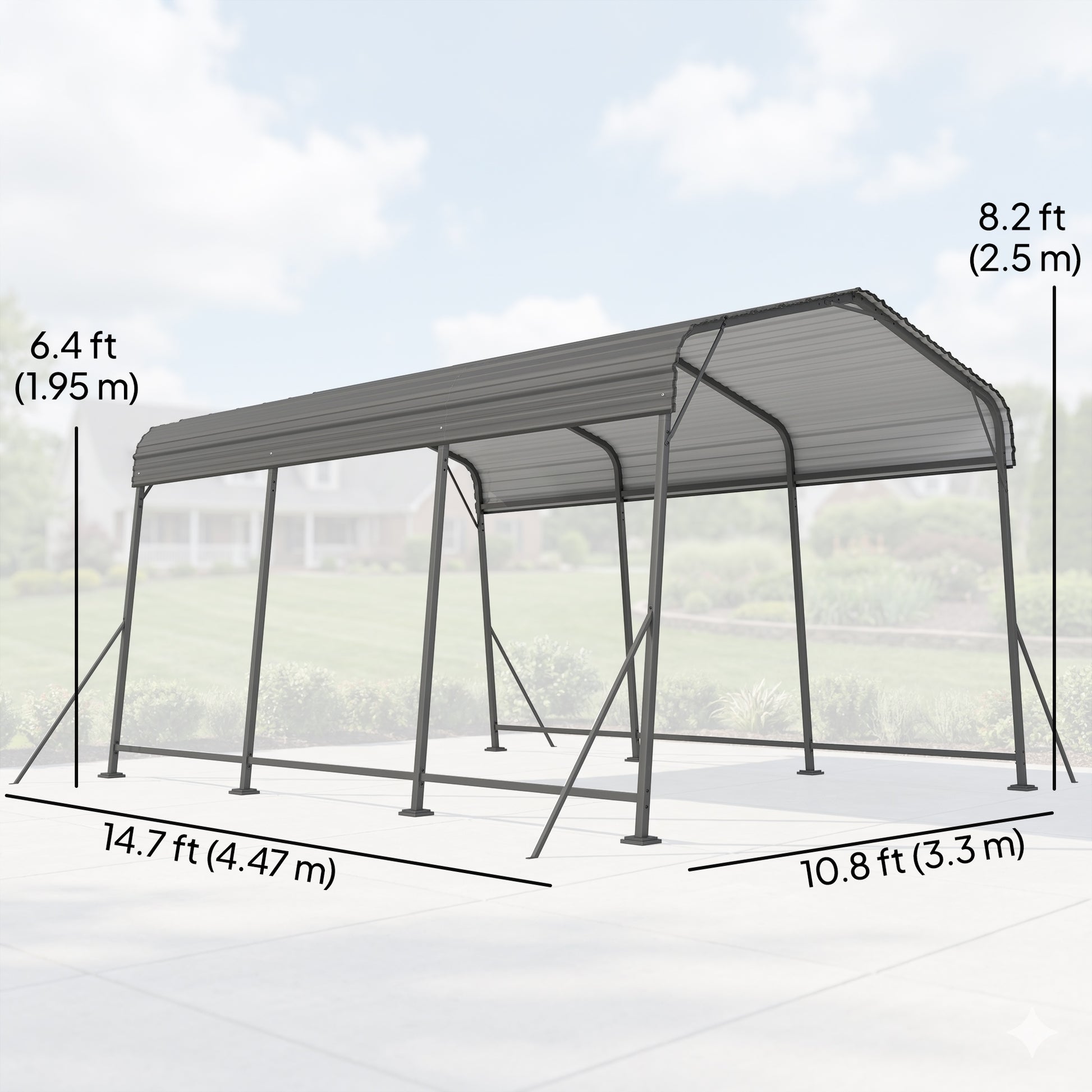 11 x 15ft Metal Carport - Dark Grey Galvanized Steel Roof-Patio & Garden > Wedding & Events Tents > Car Shelters-DECOROLALA