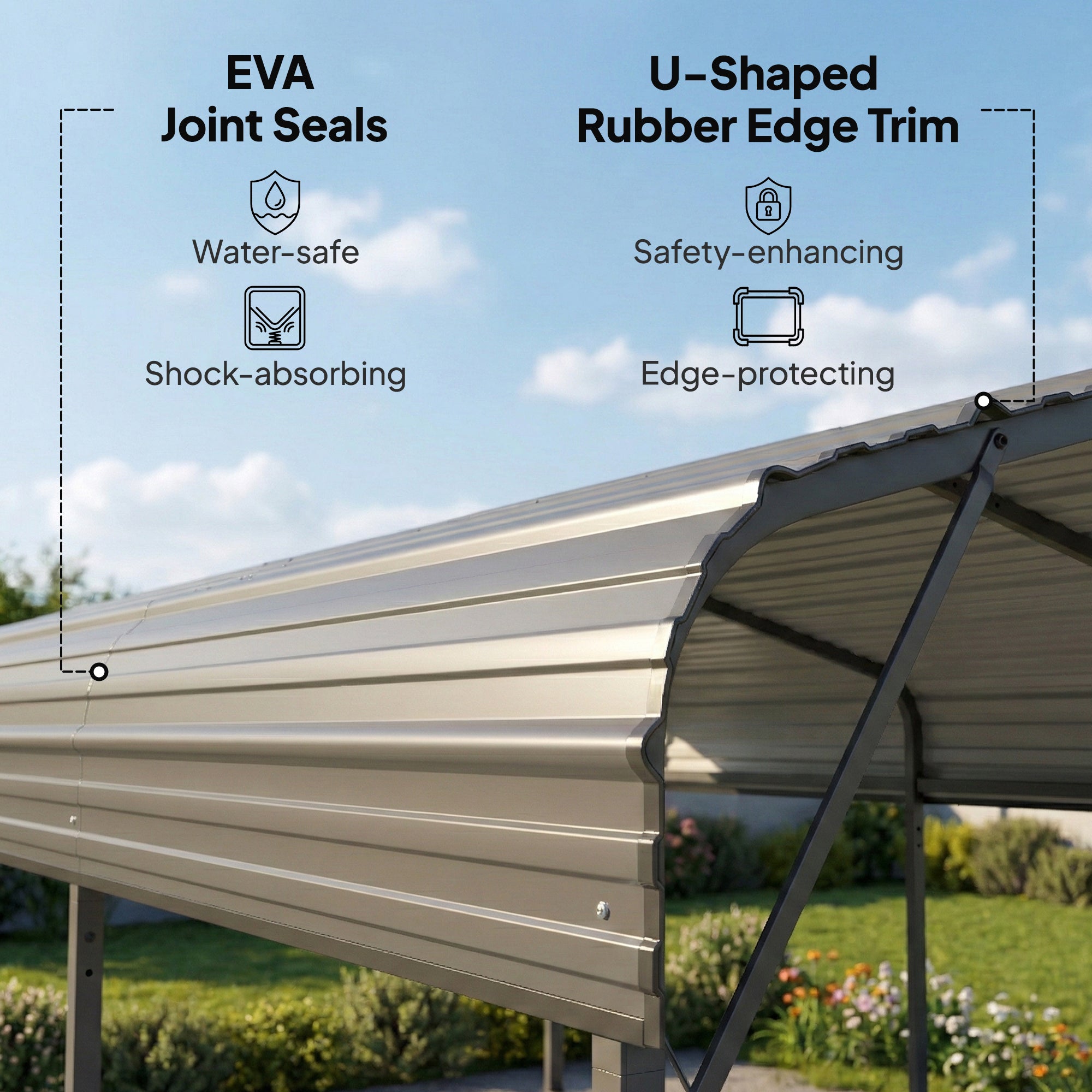 11 x 15ft Metal Carport - Dark Grey Galvanized Steel Roof-Patio & Garden > Wedding & Events Tents > Car Shelters-DECOROLALA