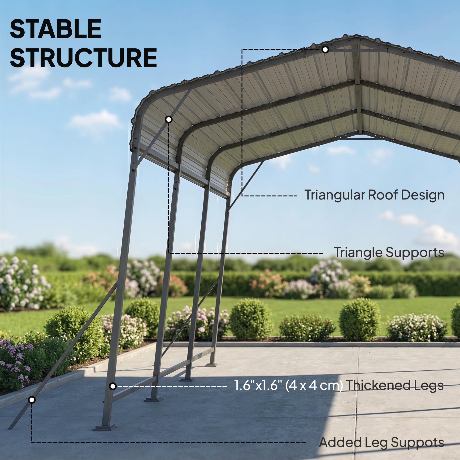 11 x 15ft Metal Carport - Dark Grey Galvanized Steel Roof-Patio & Garden > Wedding & Events Tents > Car Shelters-DECOROLALA