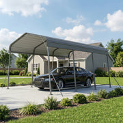 11 x 15ft Metal Carport - Dark Grey Galvanized Steel Roof-Patio & Garden > Wedding & Events Tents > Car Shelters-DECOROLALA