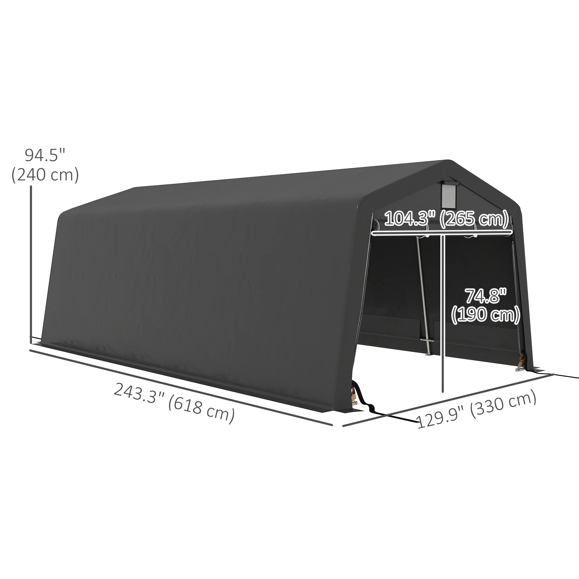 11' x 20' Heavy Duty Portable Garage Carport - Dark Grey-DECOROLALA