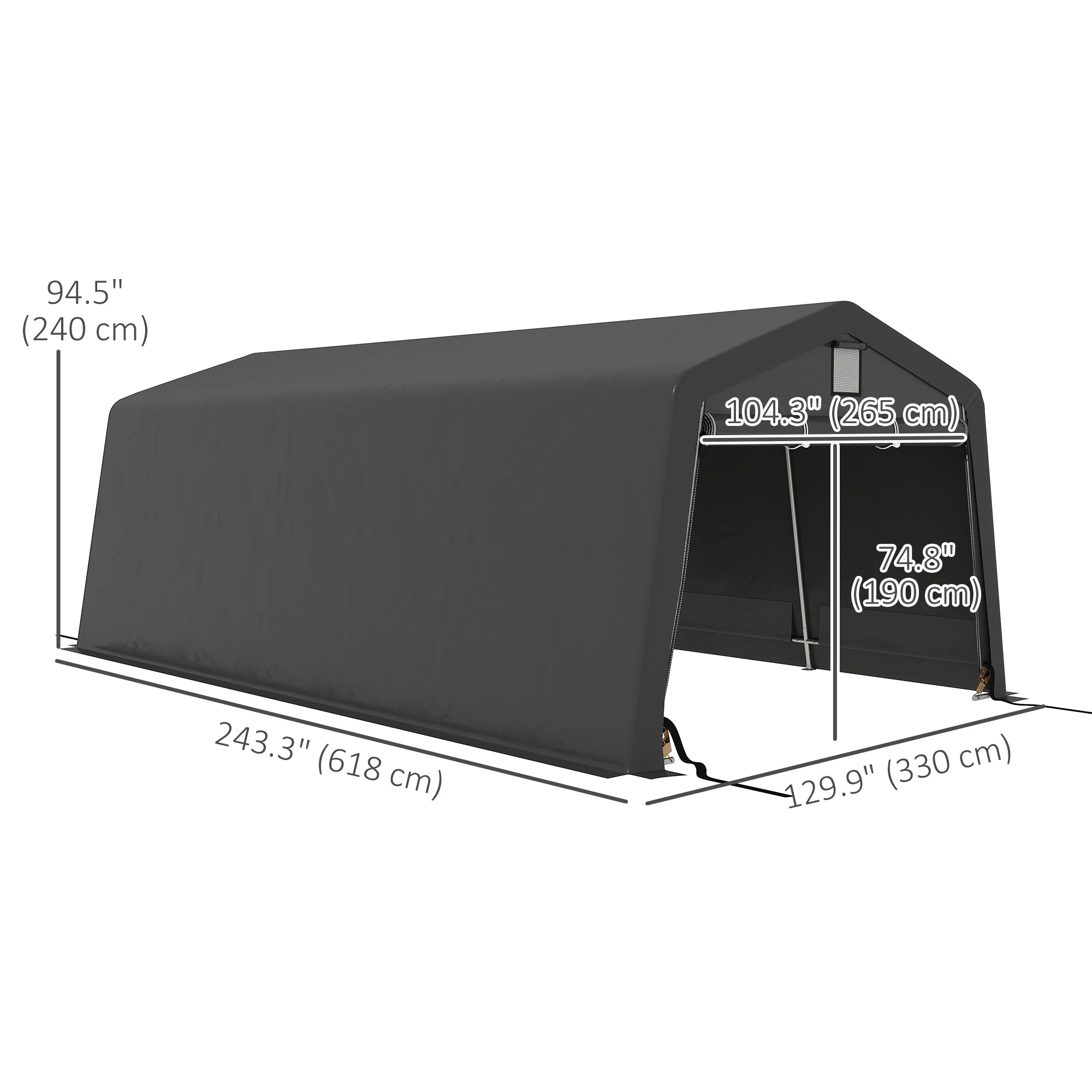 11' x 20' Heavy Duty Portable Garage Carport - Dark Grey-DECOROLALA
