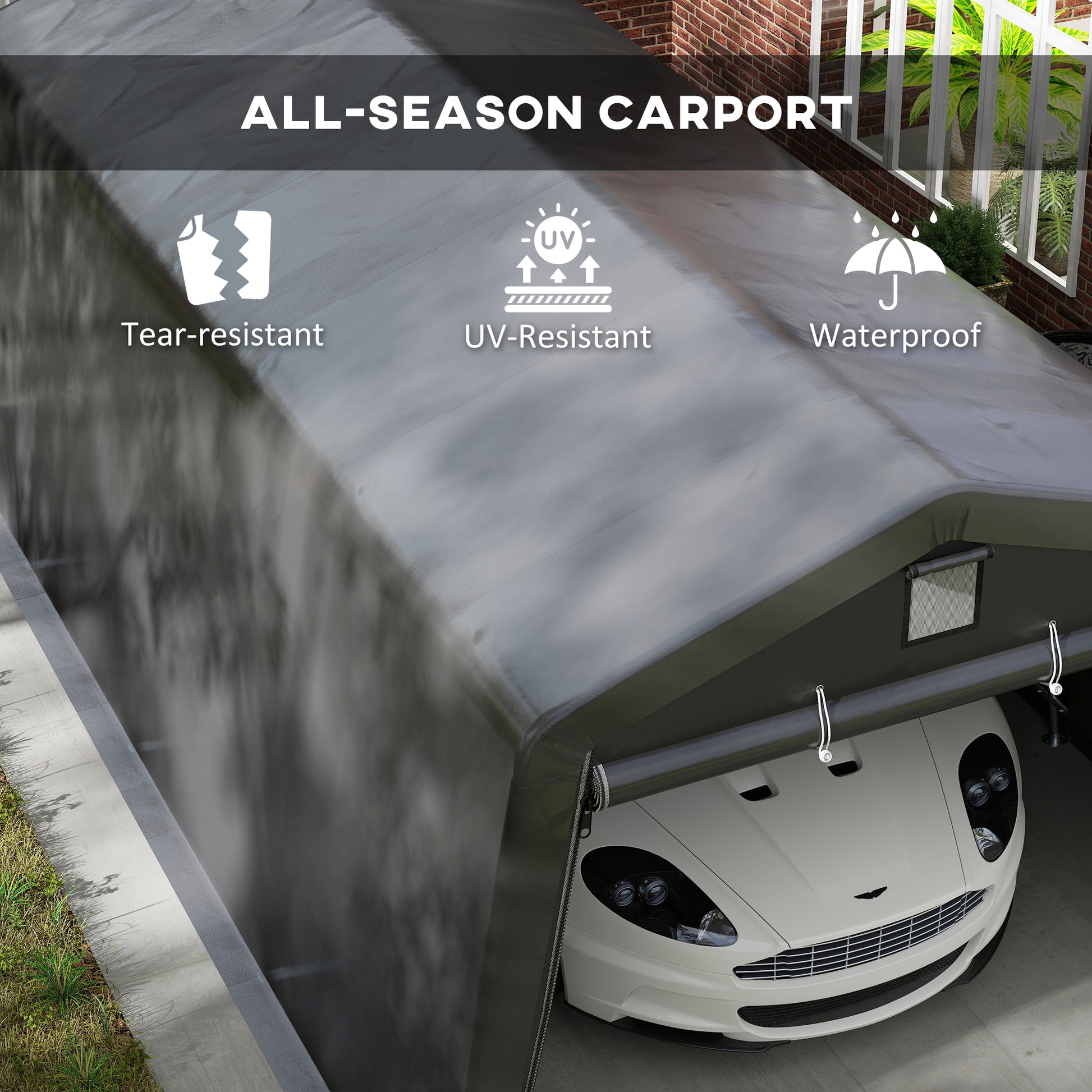 11' x 20' Heavy Duty Portable Garage Carport - Dark Grey-DECOROLALA
