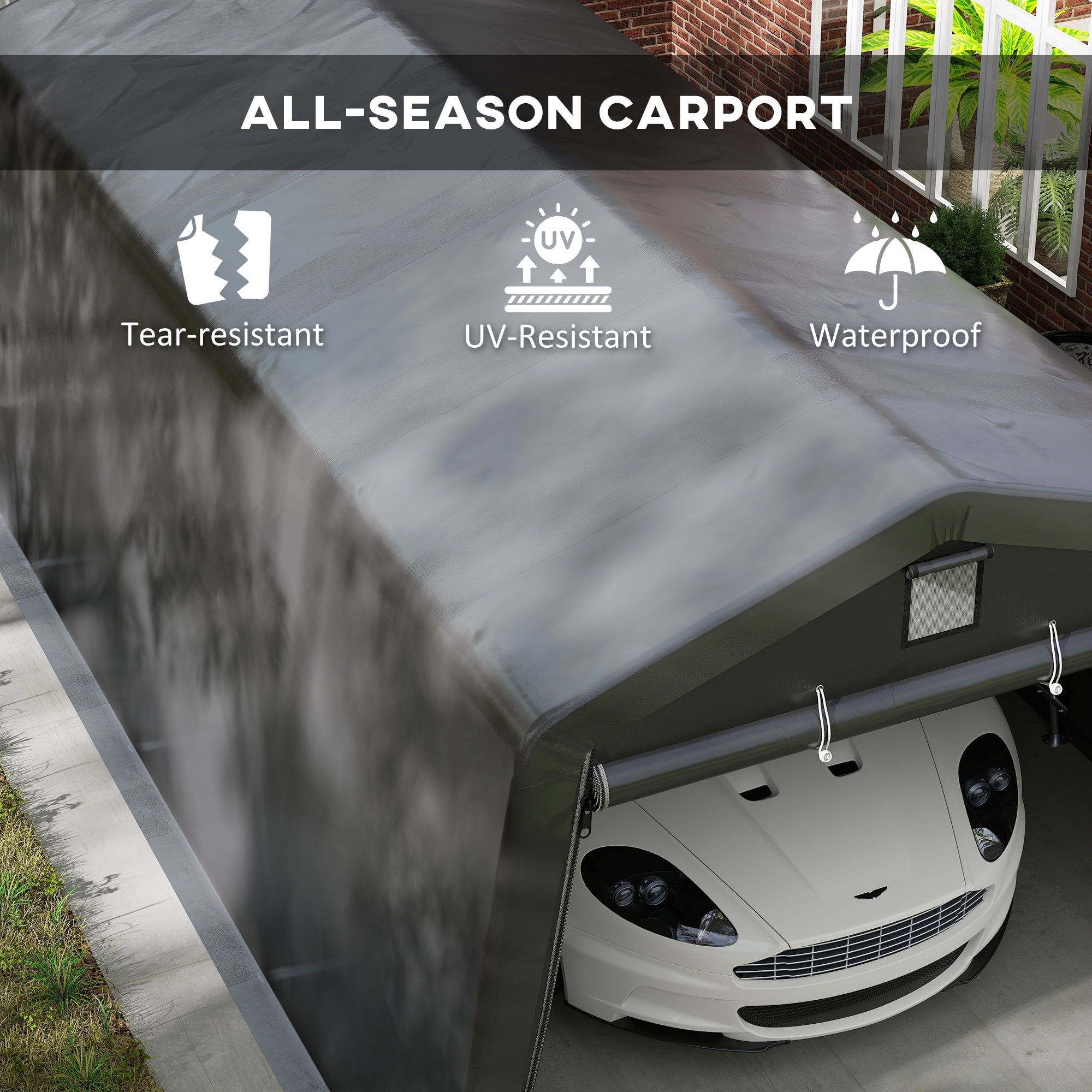 11' x 20' Heavy Duty Portable Garage Carport - Dark Grey-DECOROLALA