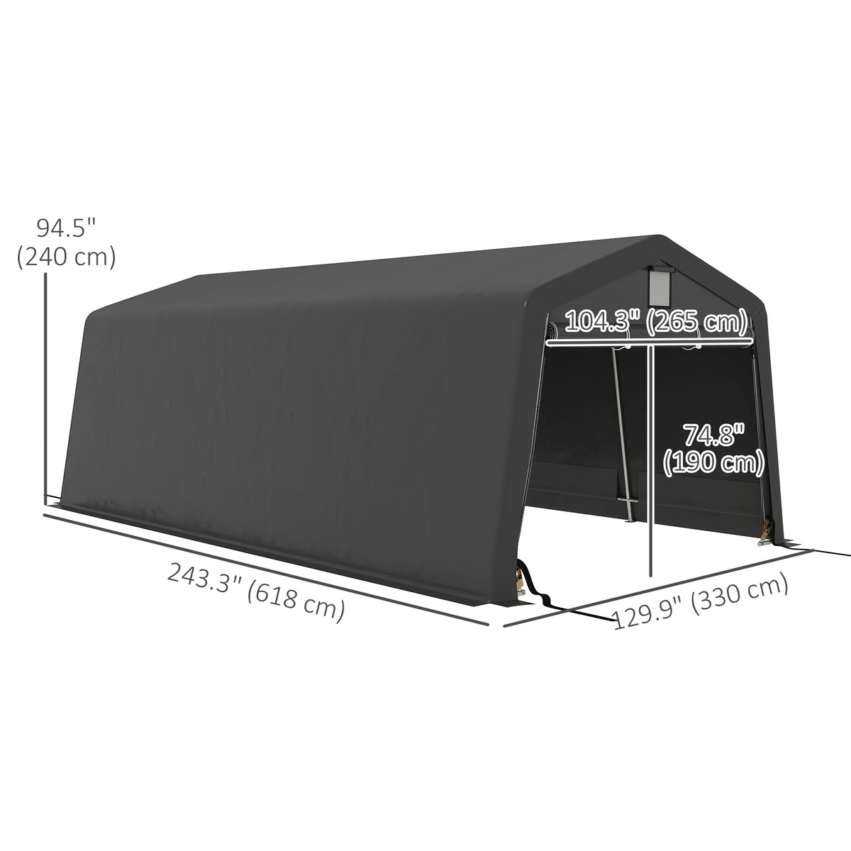 11' x 20' Heavy Duty Portable Garage Carport - Dark Grey-DECOROLALA