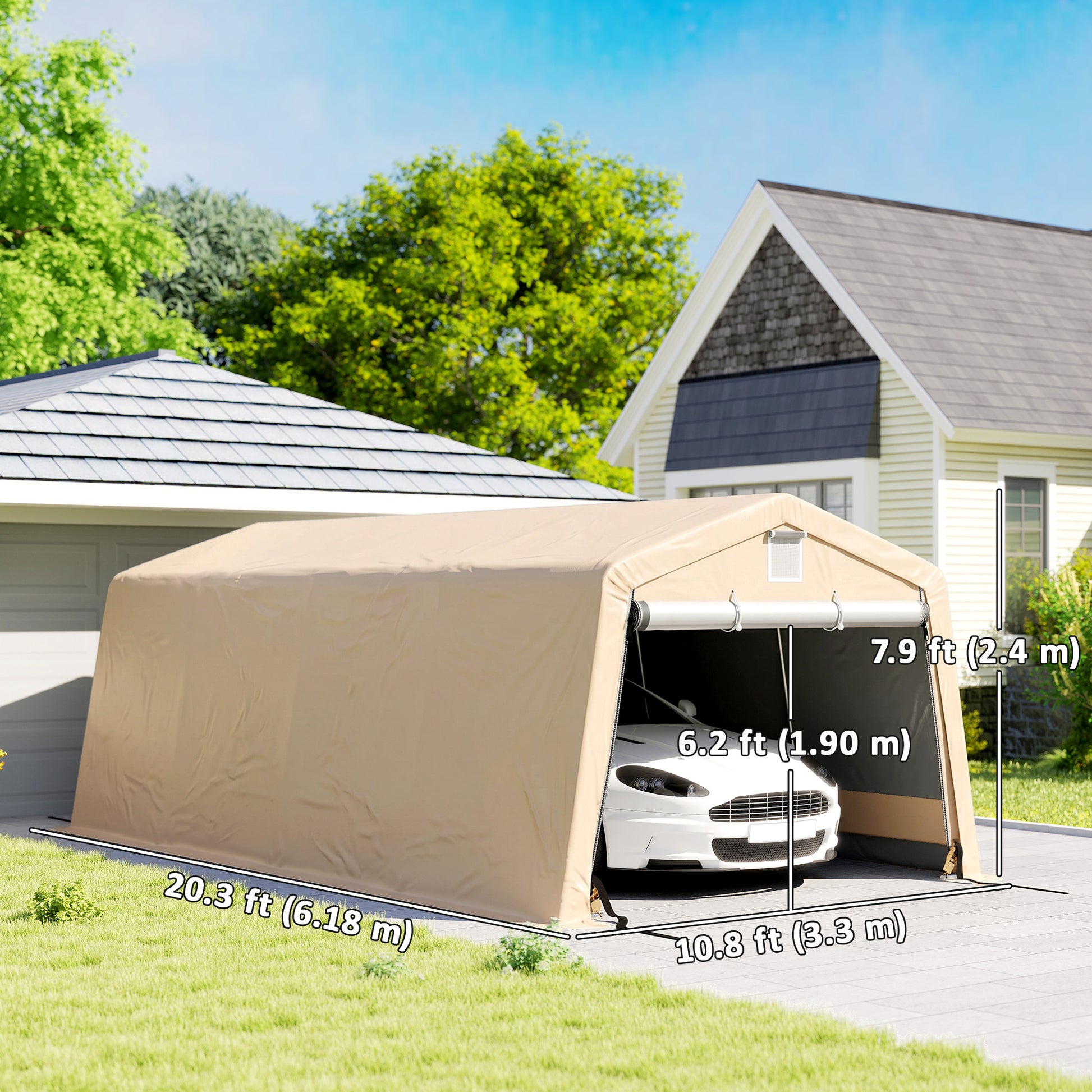 11' x 20' Heavy Duty Portable Garage Carport - Khaki-Patio & Garden > Wedding & Events Tents > Car Shelters-DECOROLALA