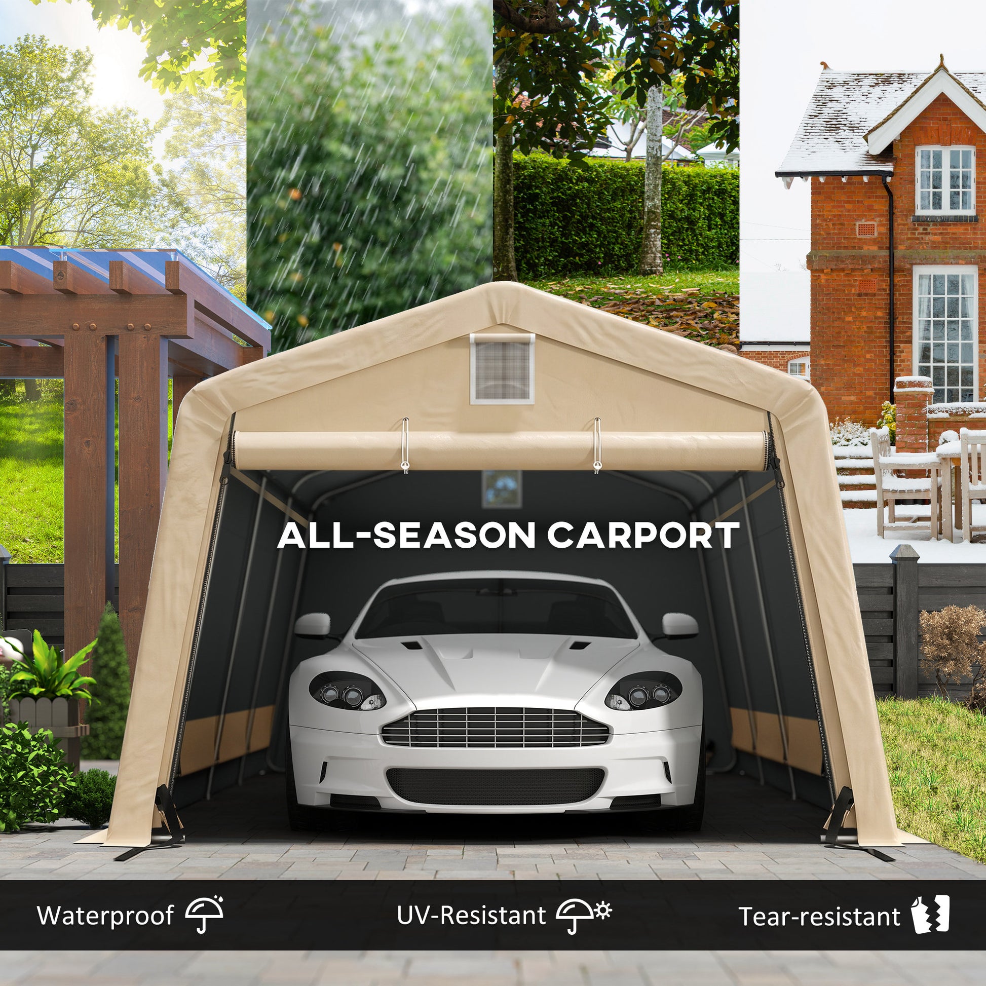 11' x 20' Heavy Duty Portable Garage Carport - Khaki-Patio & Garden > Wedding & Events Tents > Car Shelters-DECOROLALA