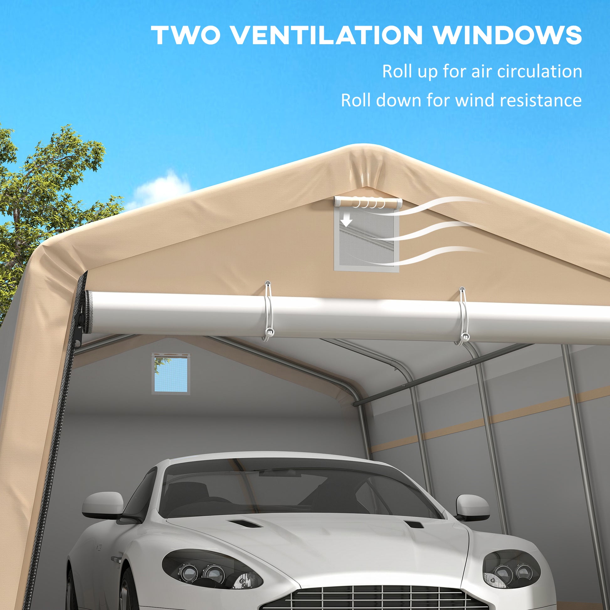 11' x 20' Heavy Duty Portable Garage Carport - Khaki-Patio & Garden > Wedding & Events Tents > Car Shelters-DECOROLALA