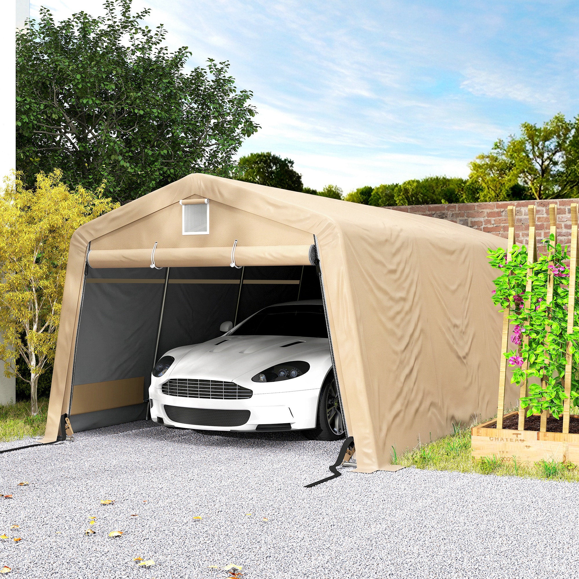 11' x 20' Heavy Duty Portable Garage Carport - Khaki-Patio & Garden > Wedding & Events Tents > Car Shelters-DECOROLALA