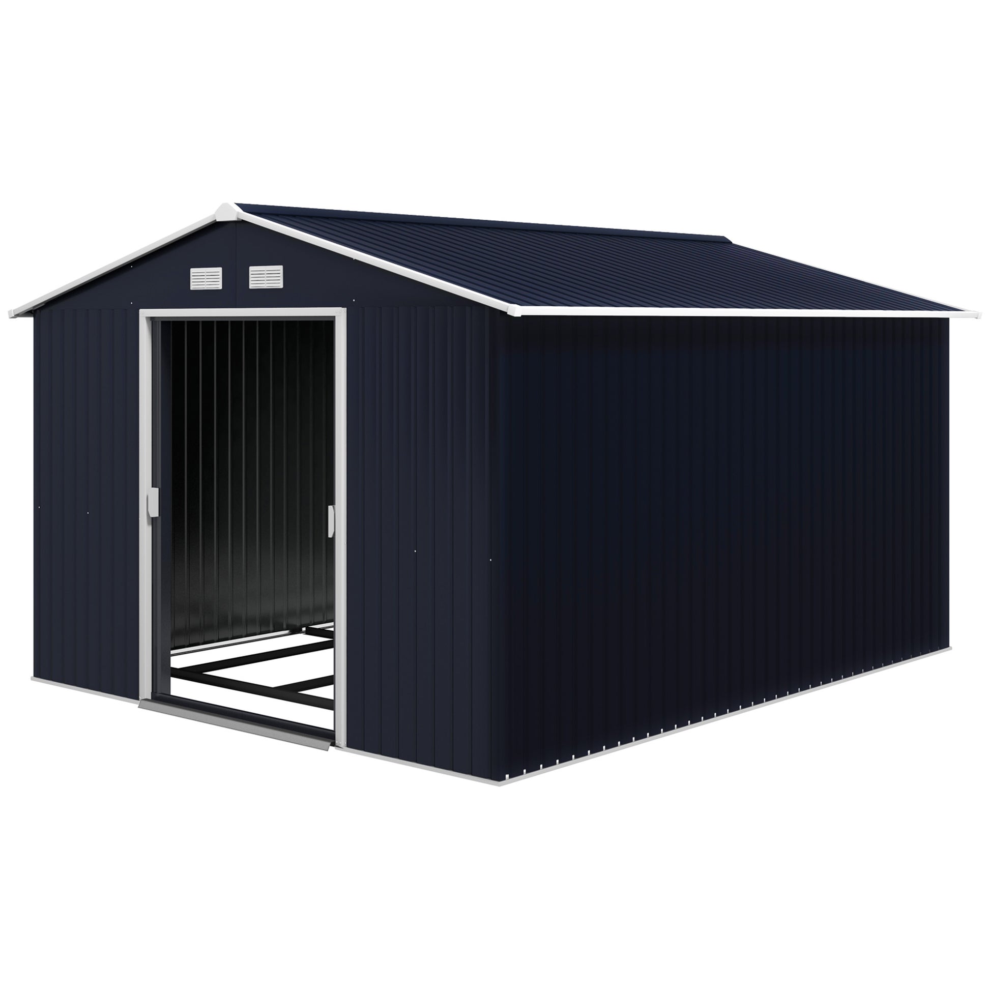 11' x 9' Metal Storage Shed - Dark Grey Galvanized Steel-Patio & Garden > Lawn & Garden > Sheds-DECOROLALA