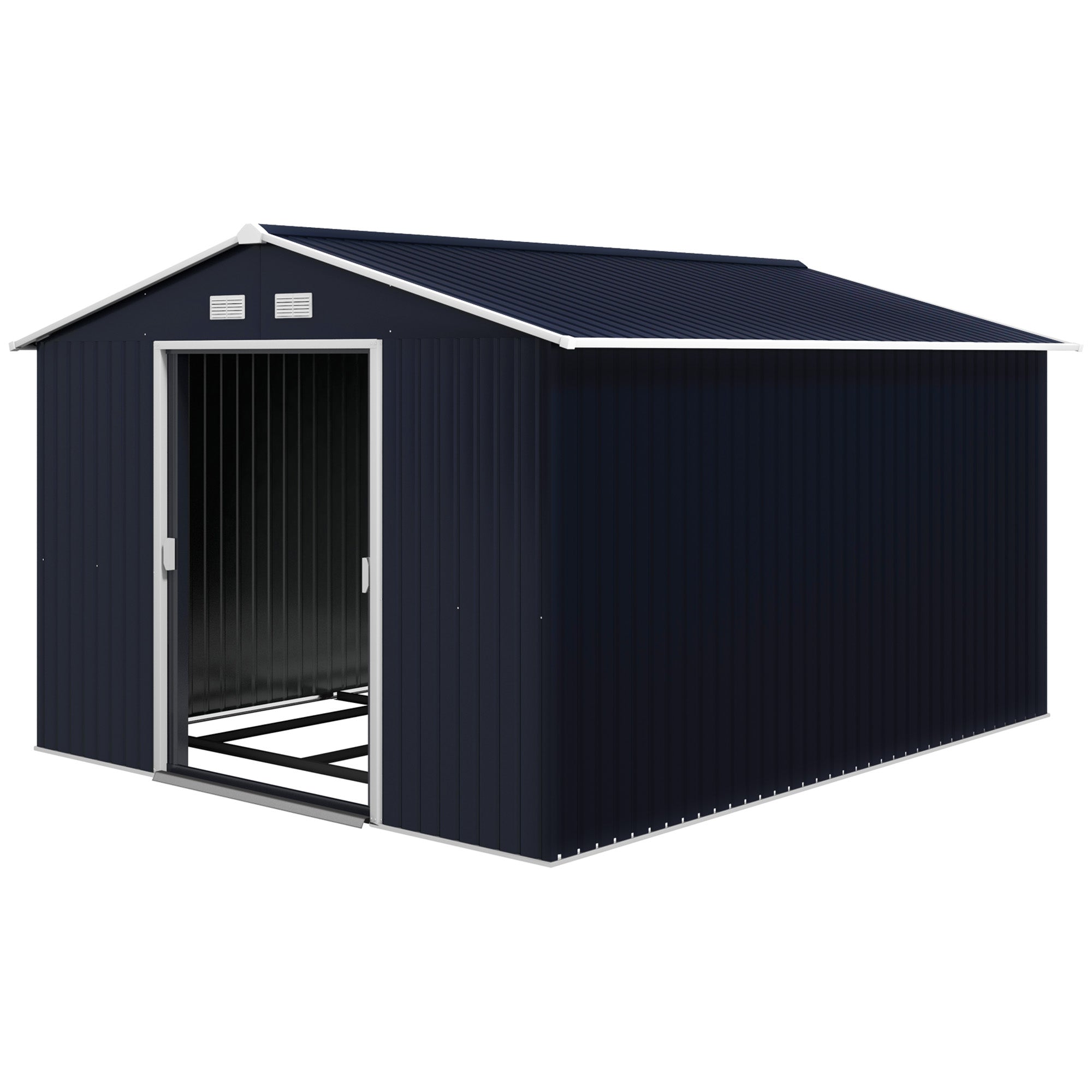 11' x 9' Metal Storage Shed - Dark Grey Galvanized Steel-Patio & Garden > Lawn & Garden > Sheds-DECOROLALA