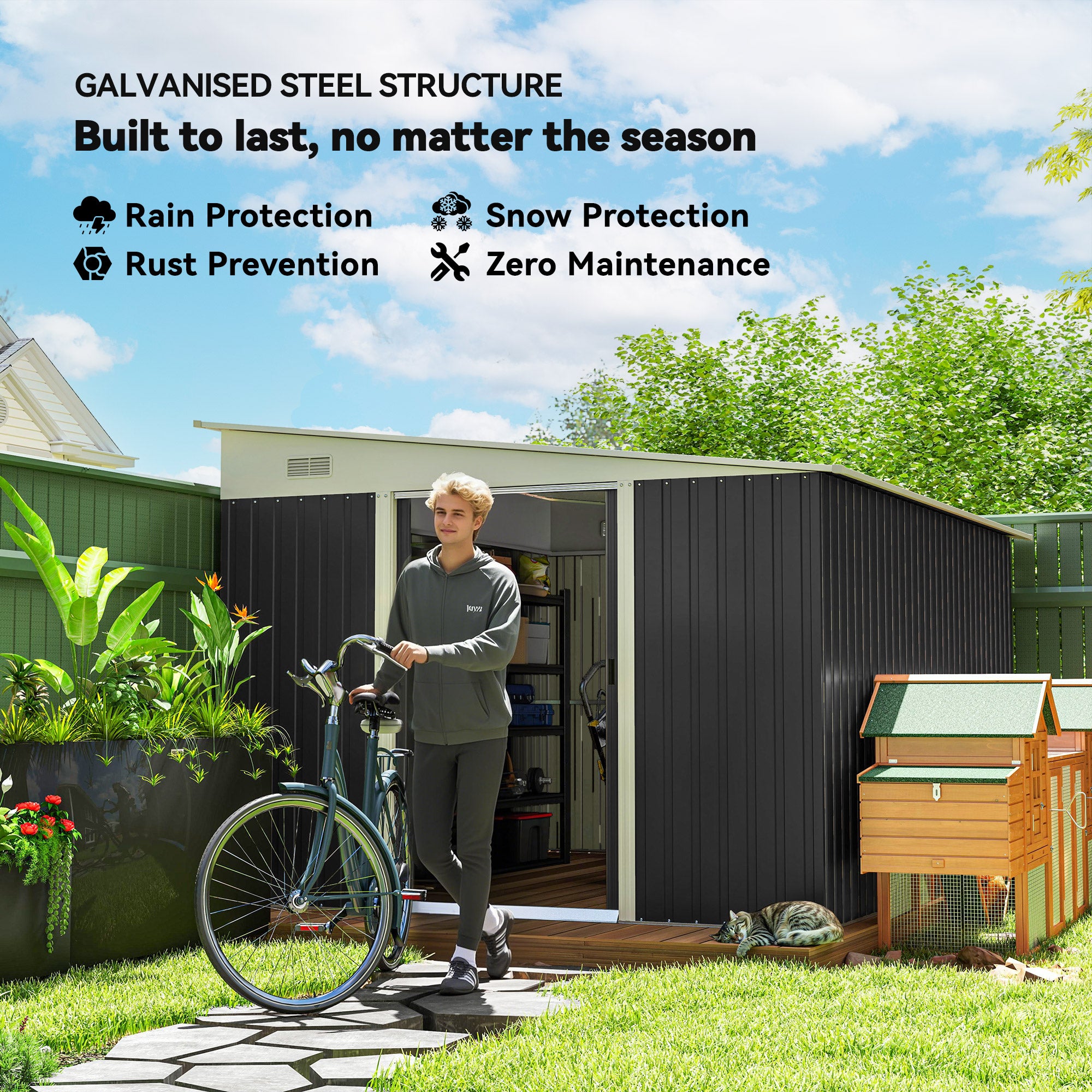 11' x 9' Steel Garden Storage Shed - Dark Grey-Patio & Garden > Lawn & Garden > Sheds-DECOROLALA