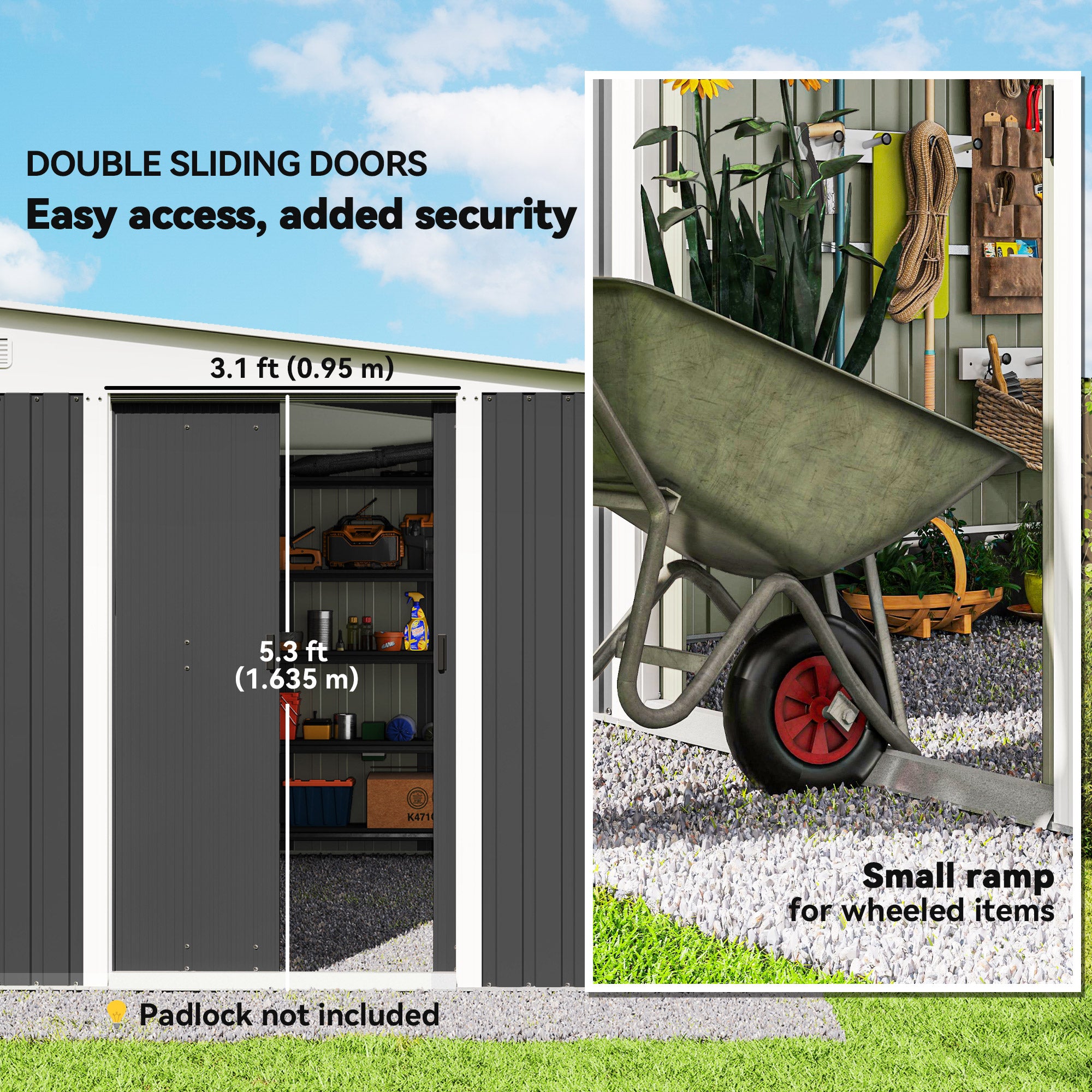 11' x 9' Steel Garden Storage Shed - Dark Grey-Patio & Garden > Lawn & Garden > Sheds-DECOROLALA