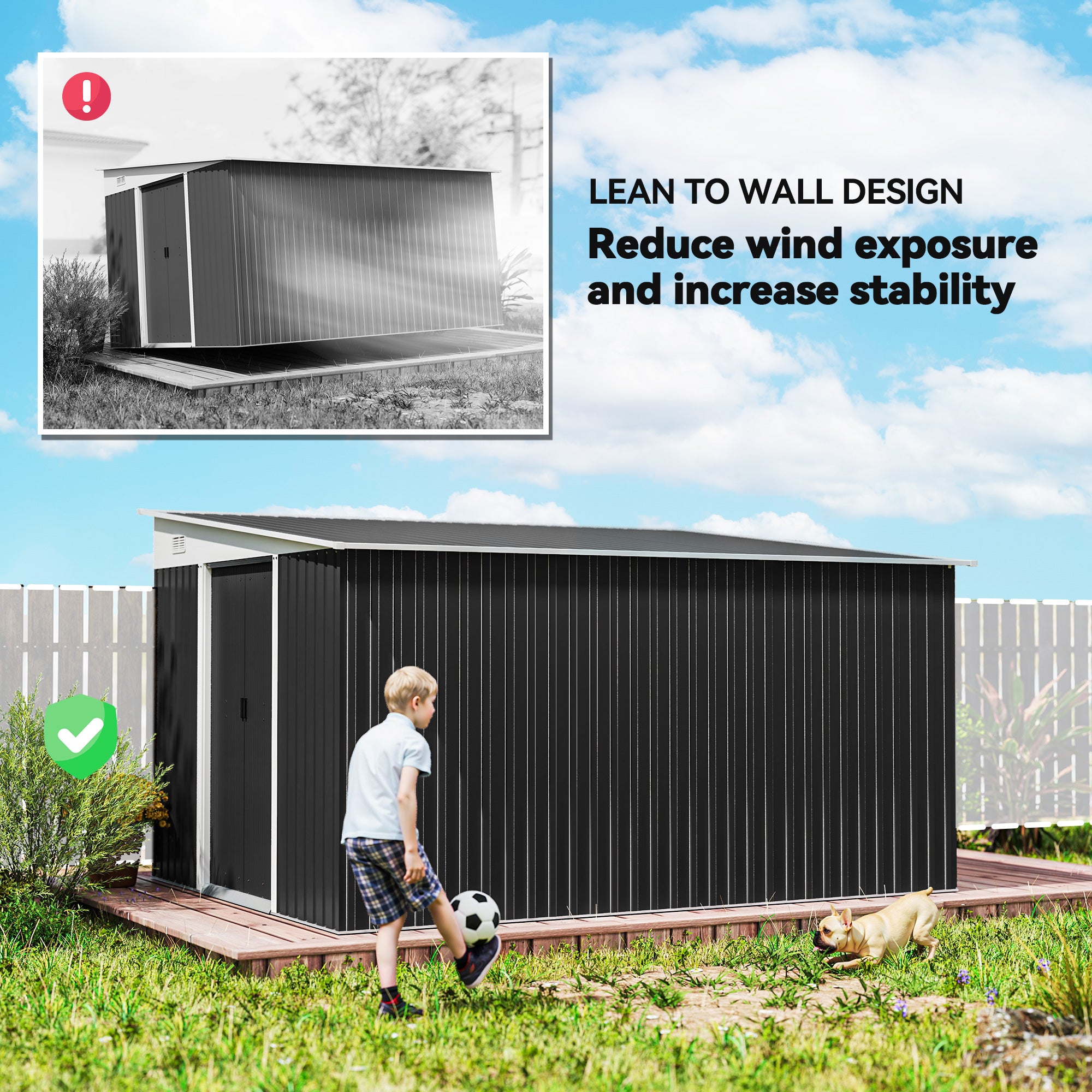 11' x 9' Steel Garden Storage Shed - Dark Grey-Patio & Garden > Lawn & Garden > Sheds-DECOROLALA