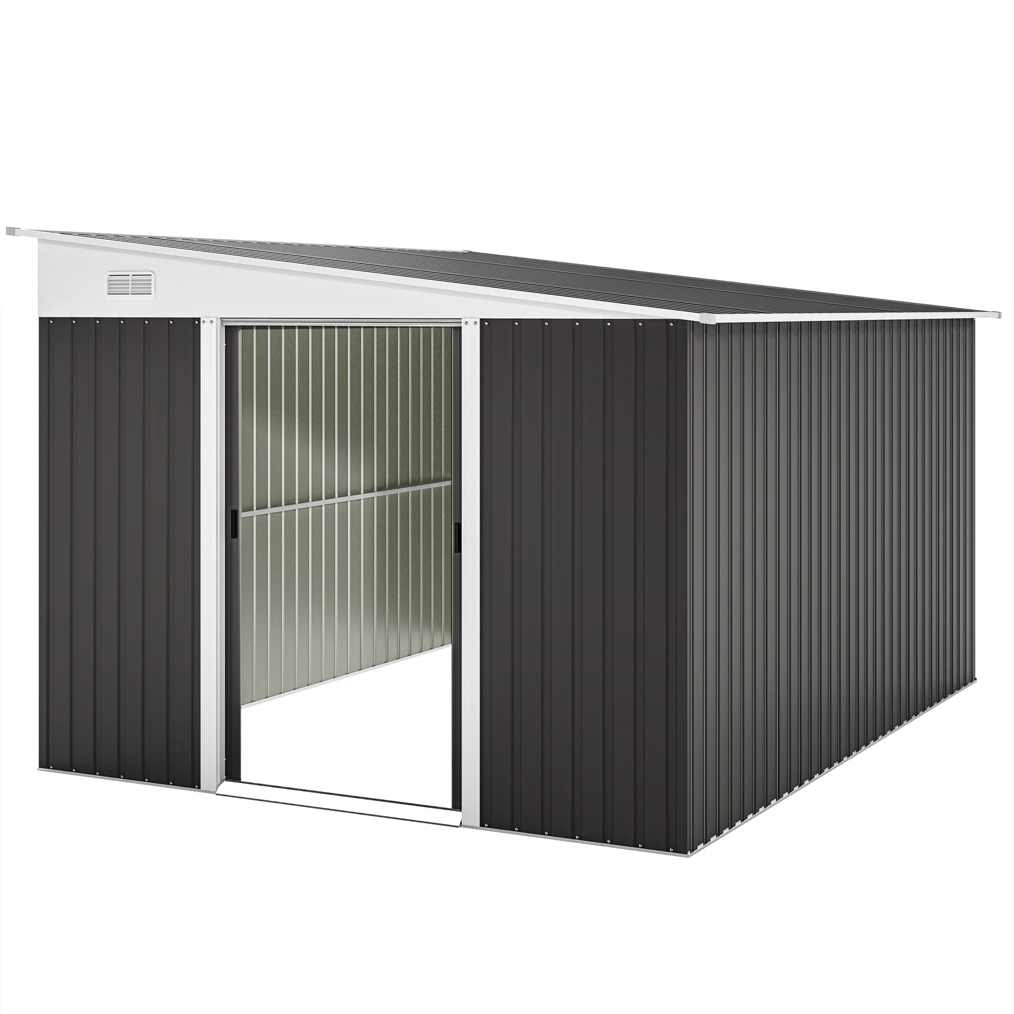 11' x 9' Steel Garden Storage Shed - Dark Grey-Patio & Garden > Lawn & Garden > Sheds-DECOROLALA