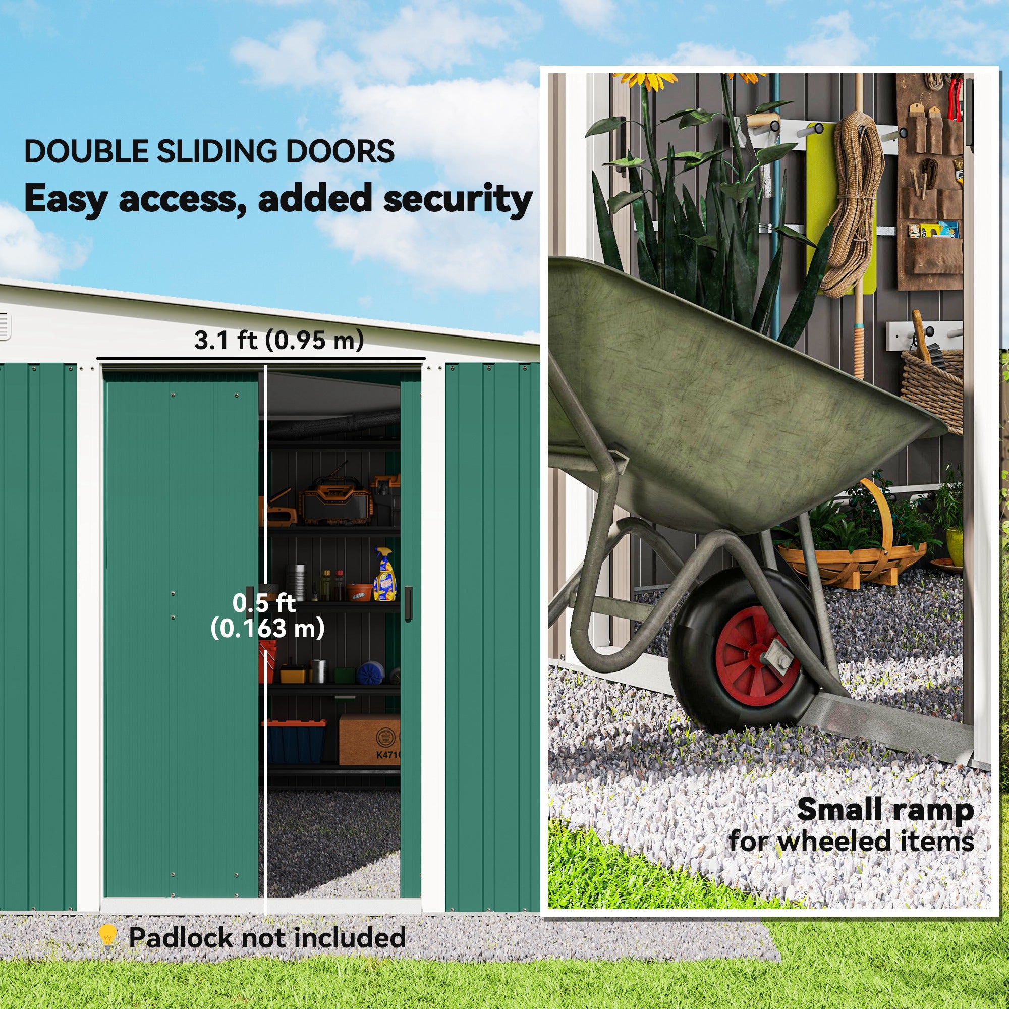 11' x 9' Steel Garden Storage Shed - Green Metal Tool House-Patio & Garden > Lawn & Garden > Sheds-DECOROLALA