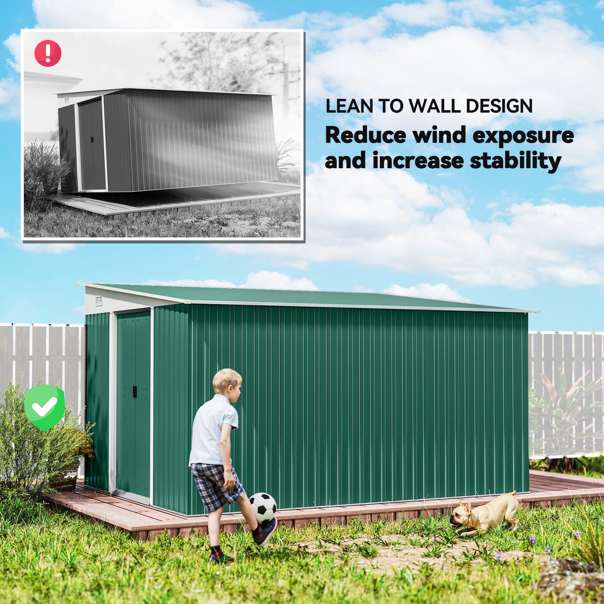 11' x 9' Steel Garden Storage Shed - Green Metal Tool House-Patio & Garden > Lawn & Garden > Sheds-DECOROLALA