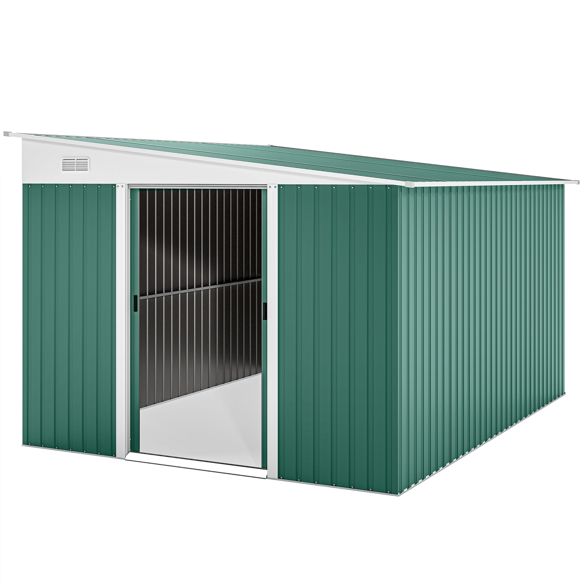 11' x 9' Steel Garden Storage Shed - Green Metal Tool House-Patio & Garden > Lawn & Garden > Sheds-DECOROLALA