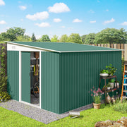 11' x 9' Steel Garden Storage Shed - Green Metal Tool House-Patio & Garden > Lawn & Garden > Sheds-DECOROLALA