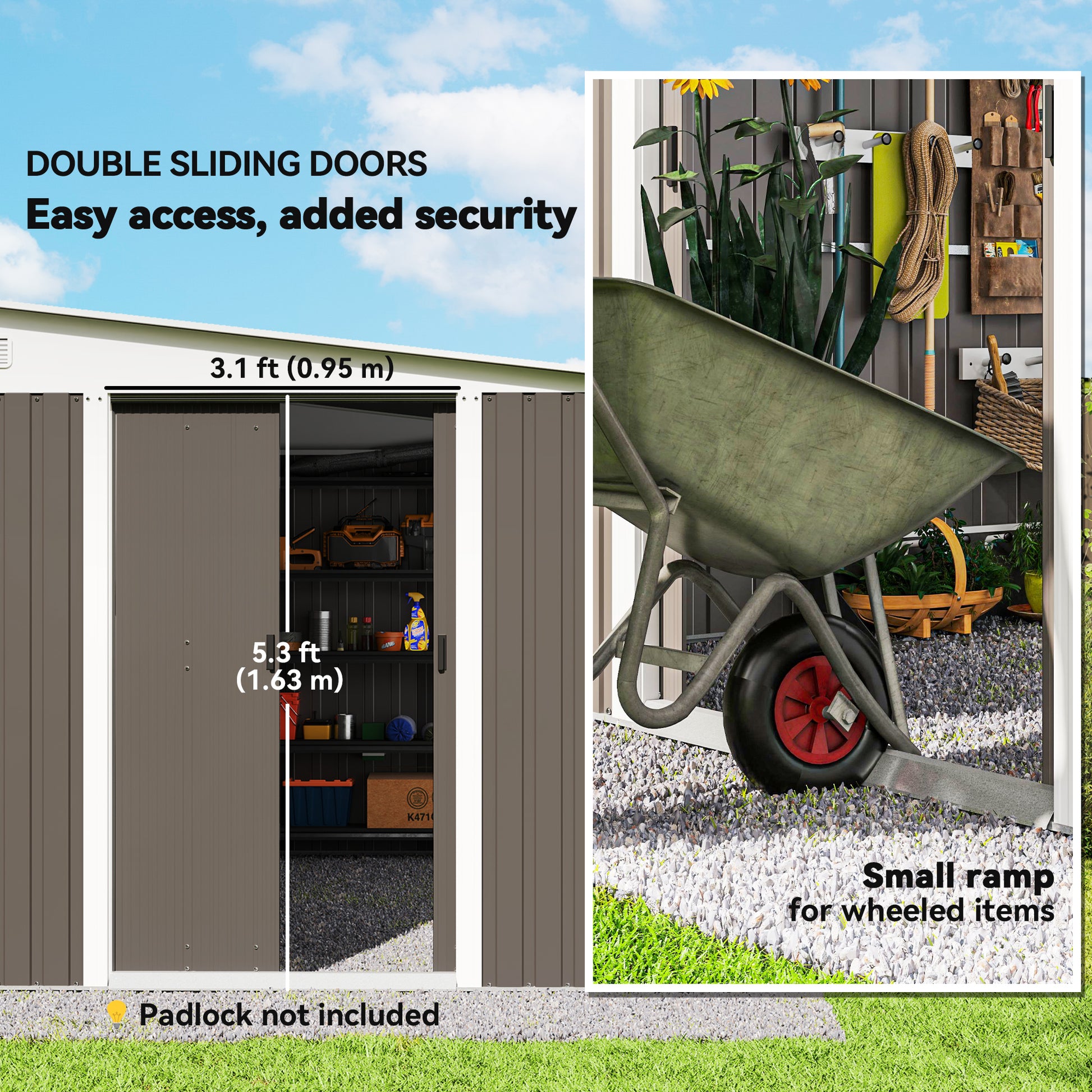 11' x 9' Steel Garden Storage Shed - Grey Metal Outdoor Tool House-Patio & Garden > Lawn & Garden > Sheds-DECOROLALA