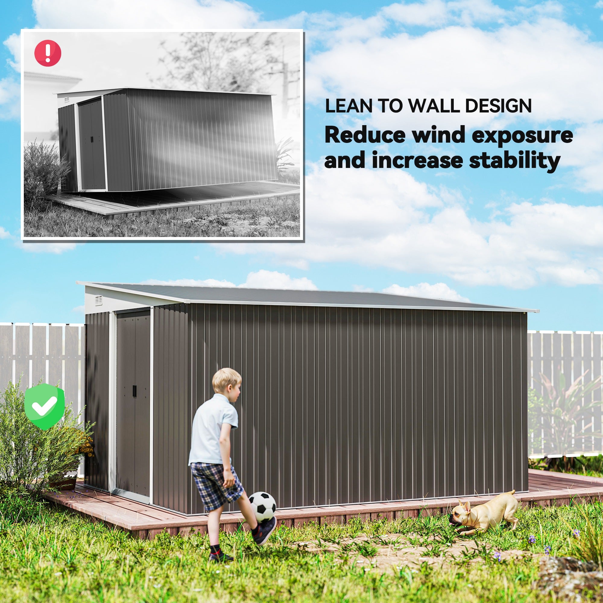 11' x 9' Steel Garden Storage Shed - Grey Metal Outdoor Tool House-Patio & Garden > Lawn & Garden > Sheds-DECOROLALA