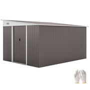 11' x 9' Steel Garden Storage Shed - Grey Metal Outdoor Tool House-Patio & Garden > Lawn & Garden > Sheds-DECOROLALA