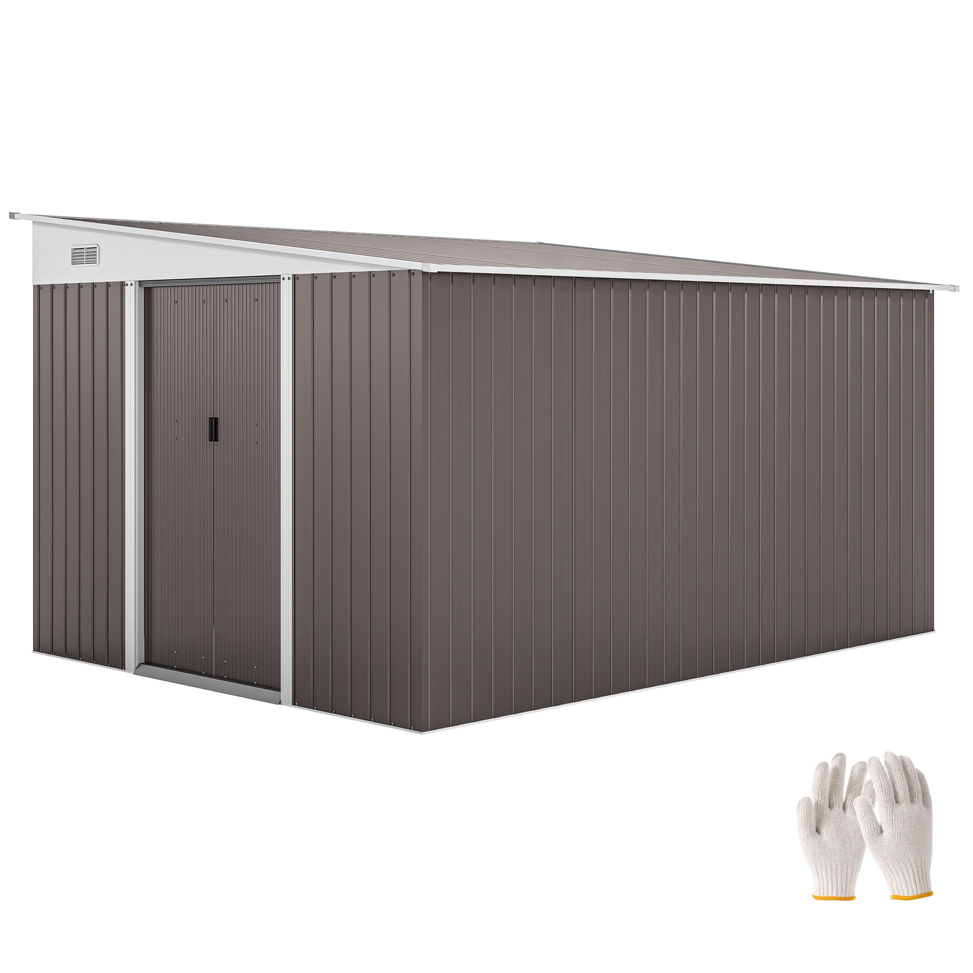 11' x 9' Steel Garden Storage Shed - Grey Metal Outdoor Tool House-Patio & Garden > Lawn & Garden > Sheds-DECOROLALA