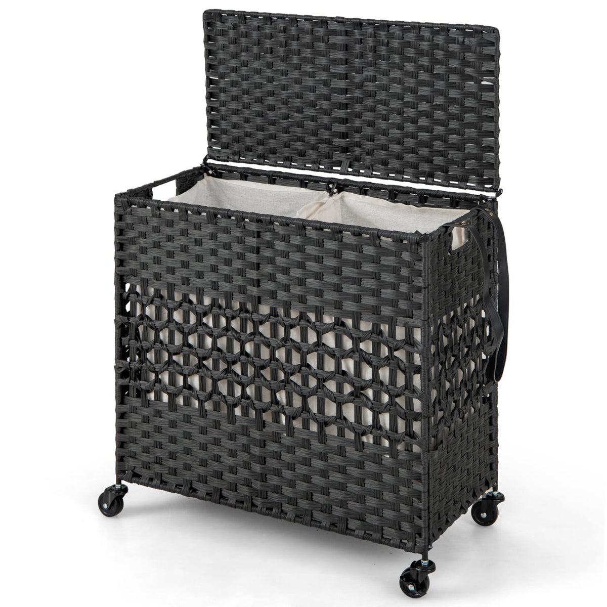 110L 2-Section Laundry Hamper with 2 Removable and Washable Liner Bags-Black-Laundry Baskets-DECOROLALA