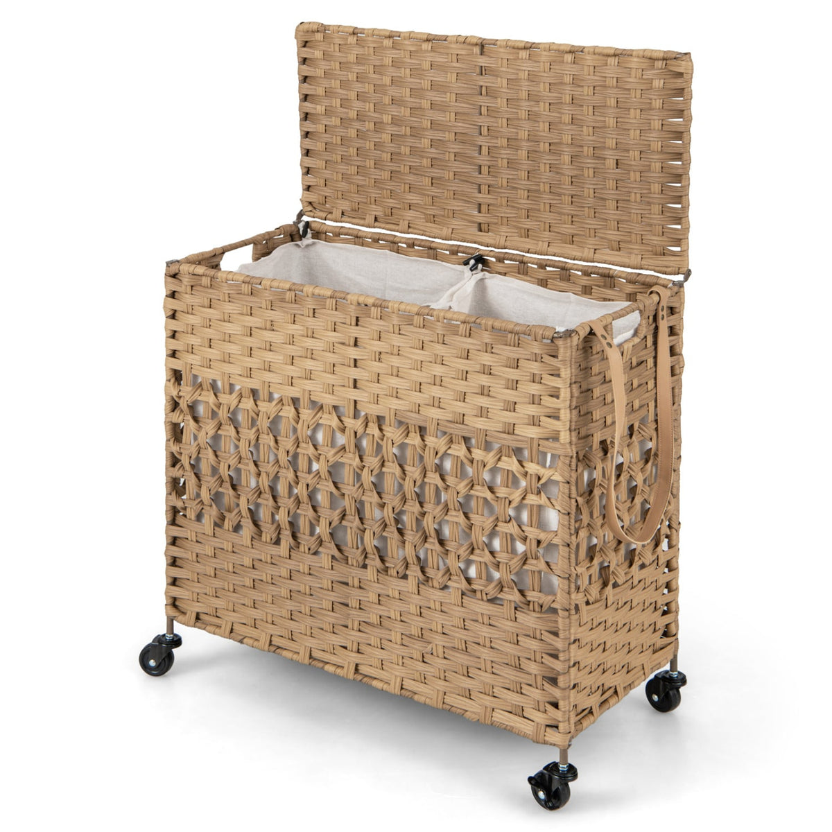110L 2-Section Laundry Hamper with 2 Removable and Washable Liner Bags-Natural-Laundry Baskets-DECOROLALA