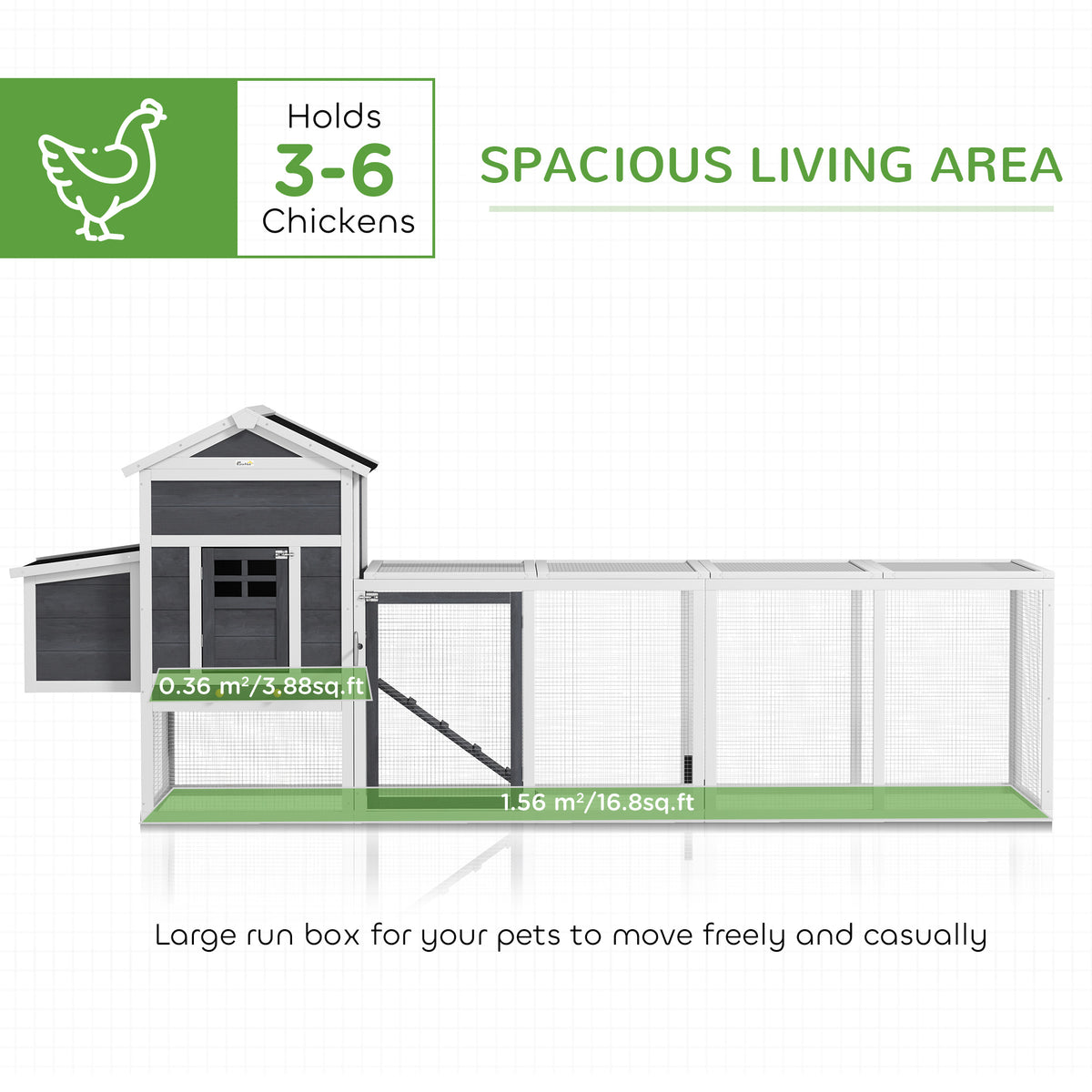 117" Extra Large Wooden Chicken Coop with Nesting Box - Grey-Small Animals-DECOROLALA