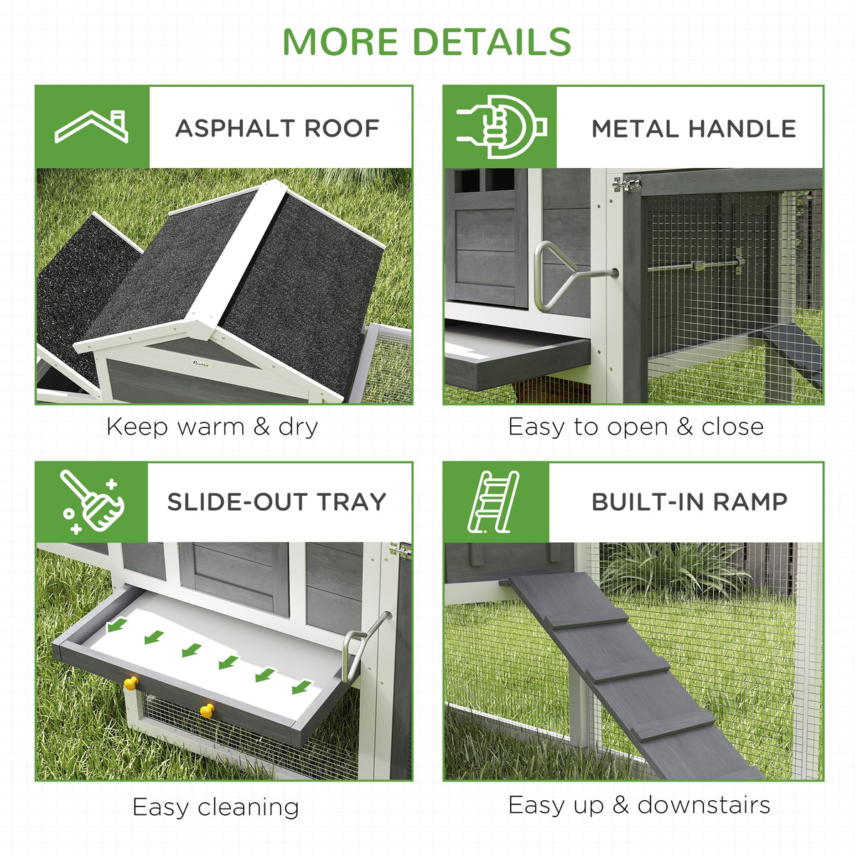 117" Extra Large Wooden Chicken Coop with Nesting Box - Grey-Small Animals-DECOROLALA