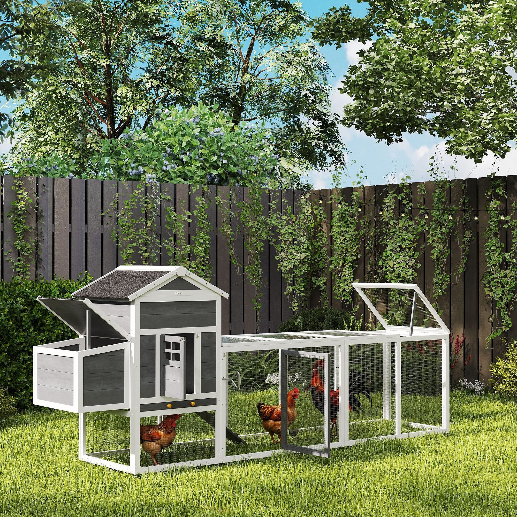 117" Extra Large Wooden Chicken Coop with Nesting Box - Grey-Small Animals-DECOROLALA