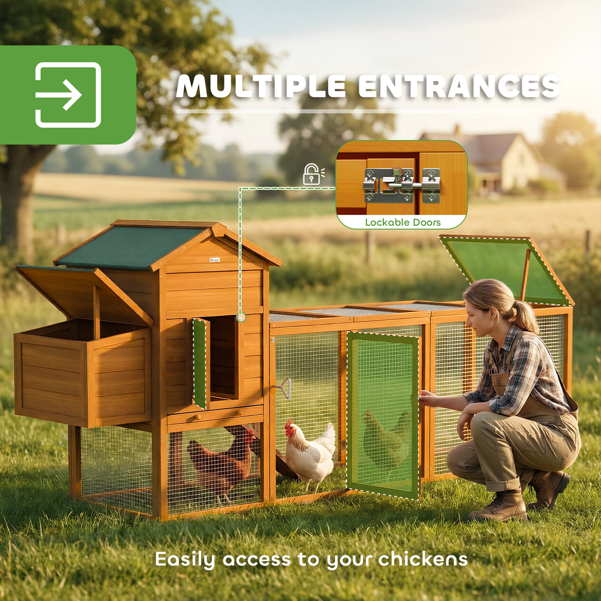 117" Extra Large Wooden Chicken Coop with Nesting Box - Orange-Small Animals-DECOROLALA