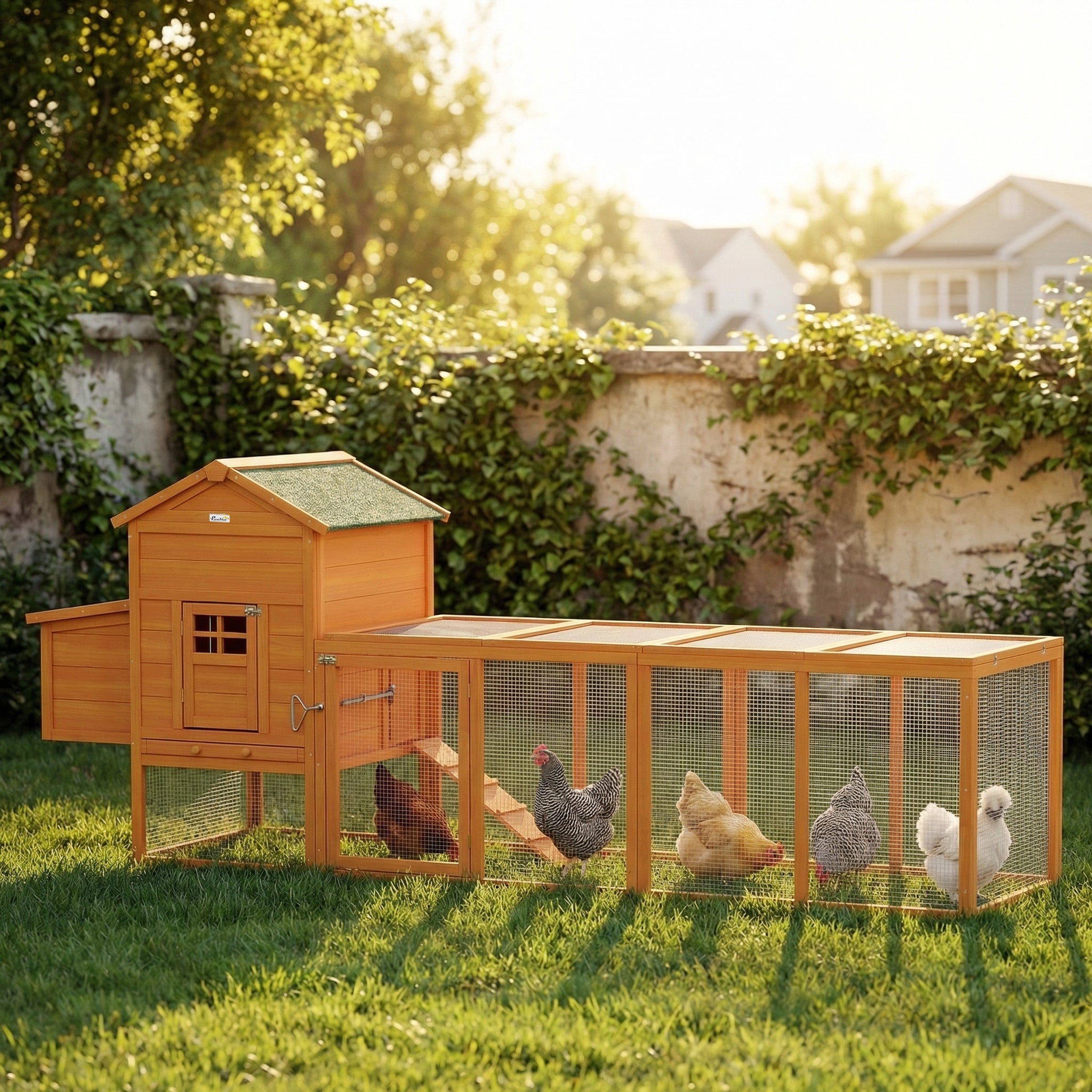 117" Extra Large Wooden Chicken Coop with Nesting Box - Orange-Small Animals-DECOROLALA