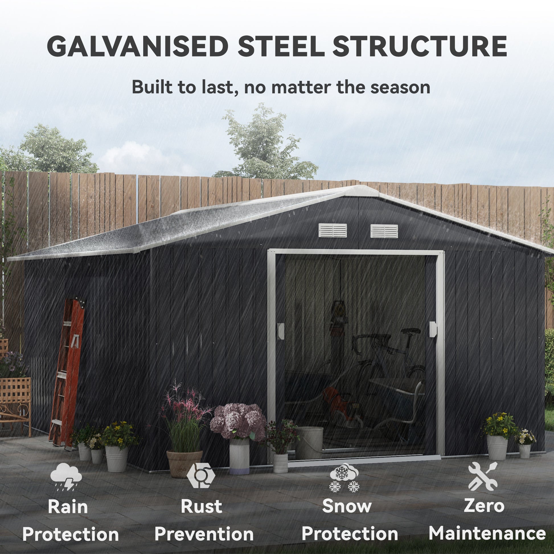 11.2' x 12.5' Metal Garden Storage Shed - Grey-Patio & Garden > Lawn & Garden > Sheds-DECOROLALA