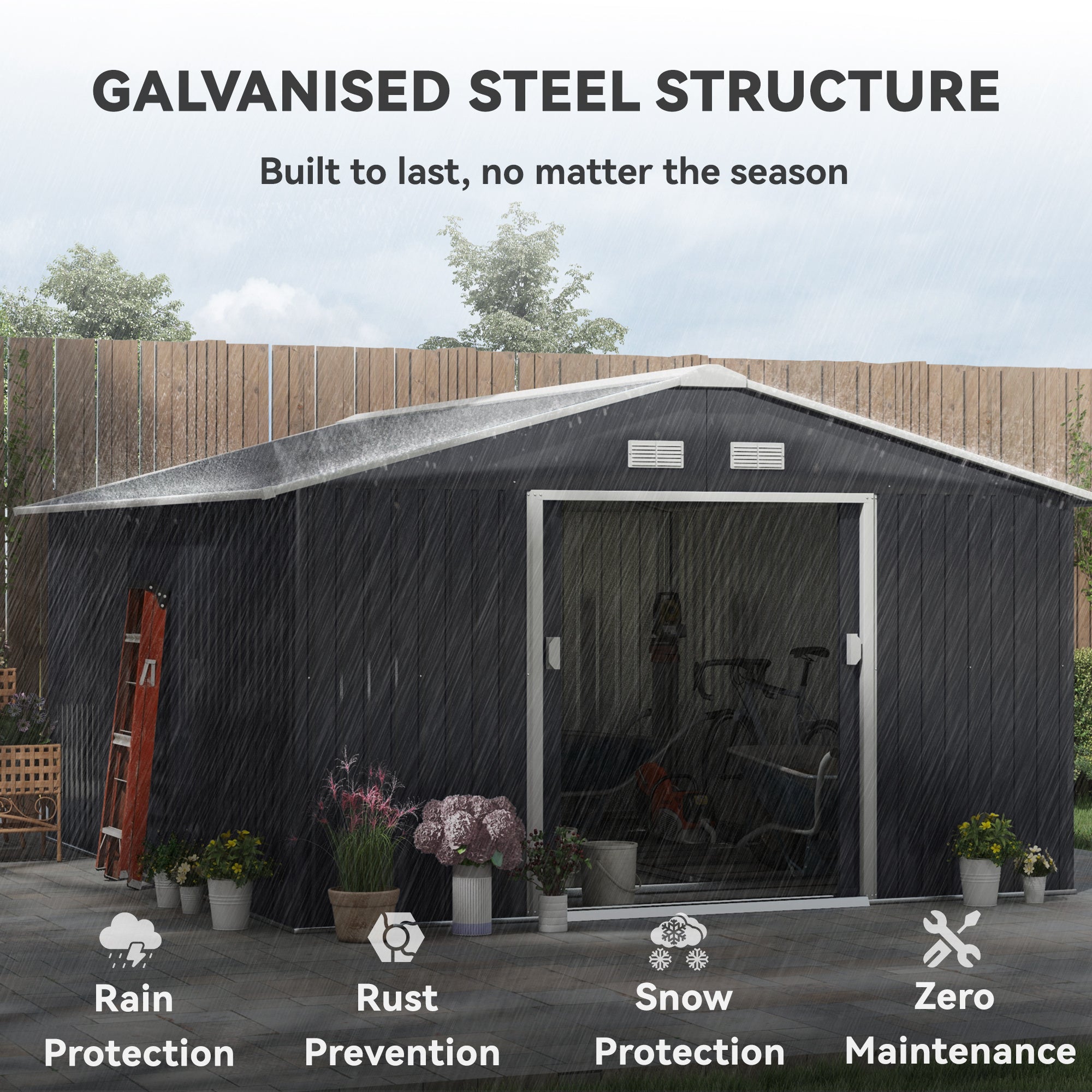 11.2' x 12.5' Metal Garden Storage Shed - Grey-Patio & Garden > Lawn & Garden > Sheds-DECOROLALA