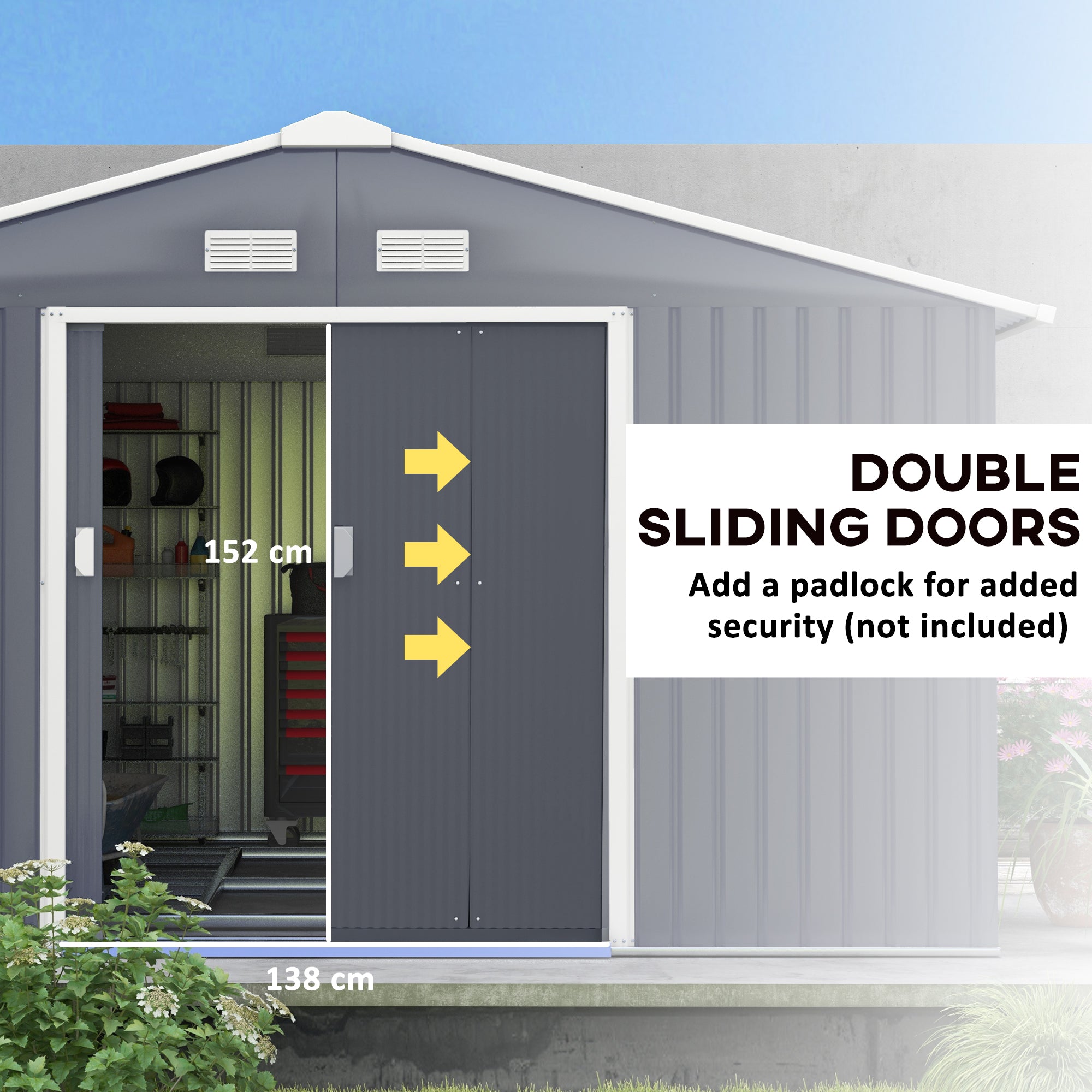 11.2' x 12.5' Metal Garden Storage Shed - Grey-Patio & Garden > Lawn & Garden > Sheds-DECOROLALA