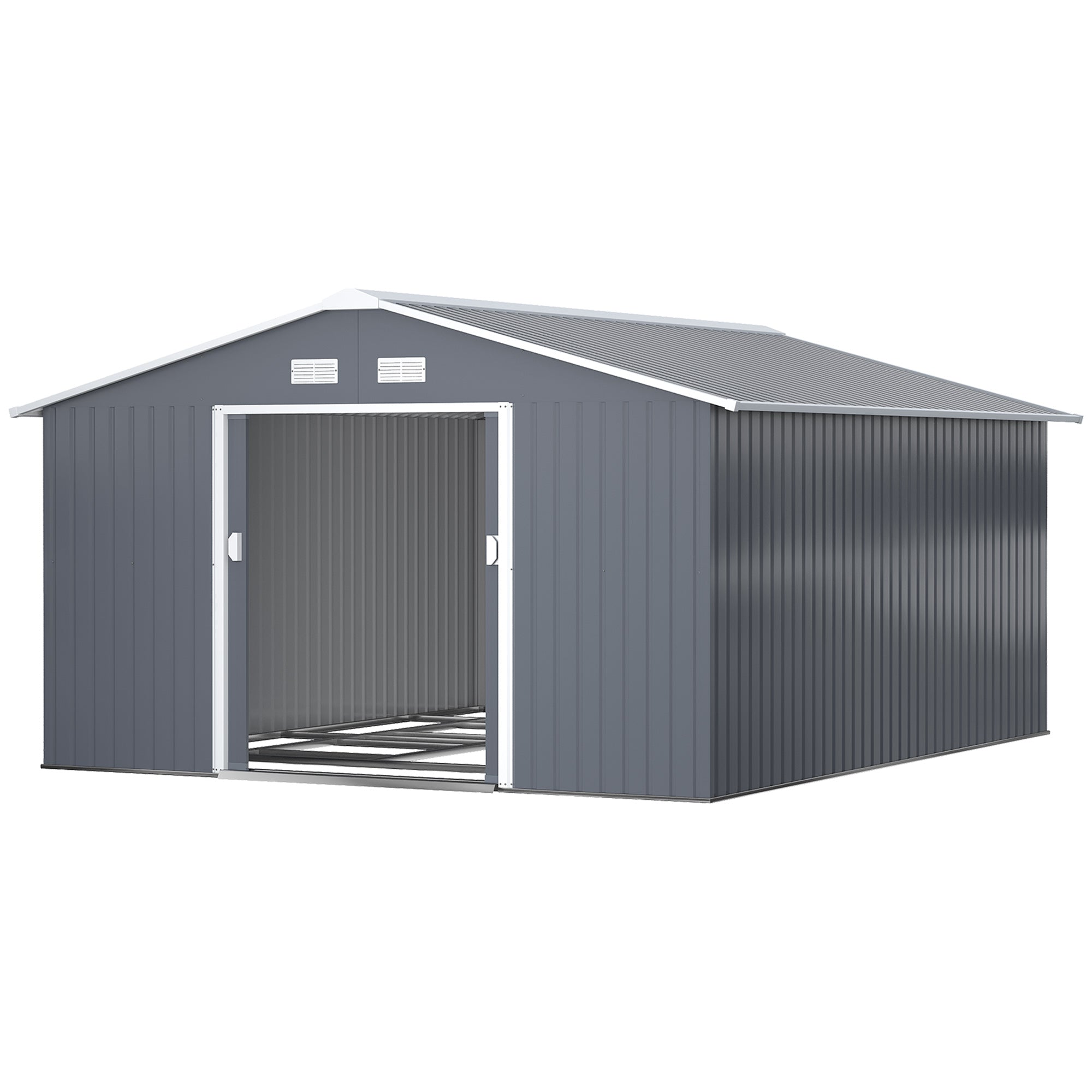 11.2' x 12.5' Metal Garden Storage Shed - Grey-Patio & Garden > Lawn & Garden > Sheds-DECOROLALA