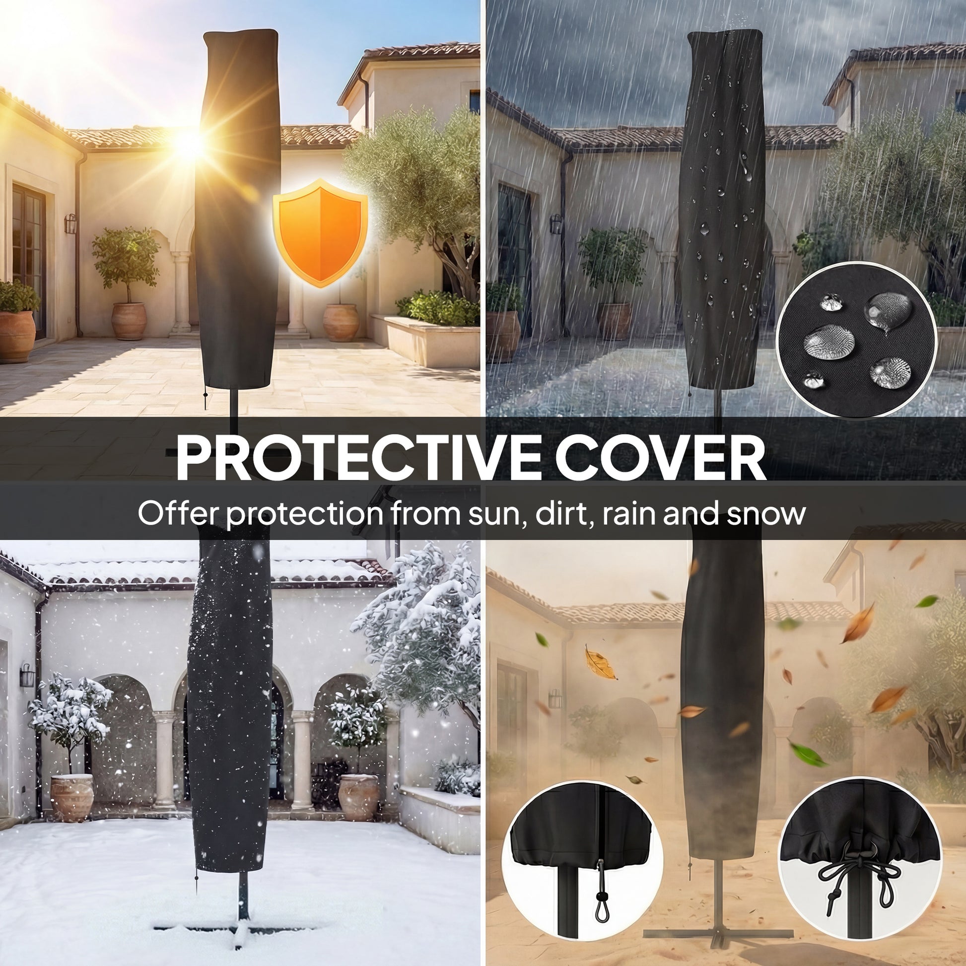 11.3 ft Patio Umbrella with Solar Light, UPF50+, Aluminium, Dark Grey-DECOROLALA
