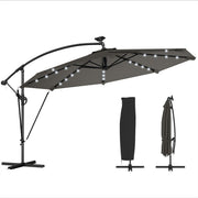 11.3 ft Patio Umbrella with Solar Light, UPF50+, Aluminium, Dark Grey-DECOROLALA