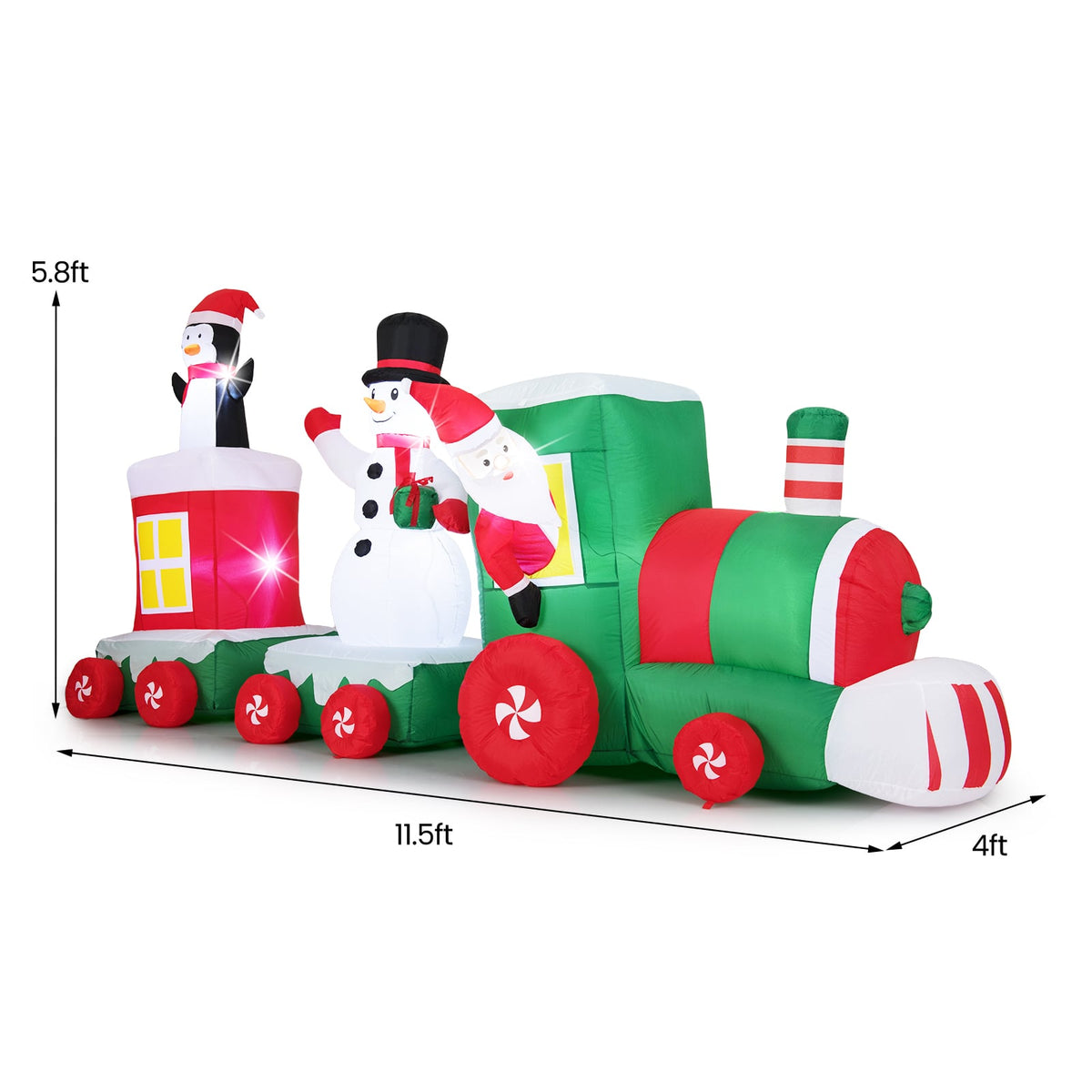 11.5 FT Christmas Inflatables Train Blow Up Santa Claus Driving Train-Christmas Inflatables-DECOROLALA